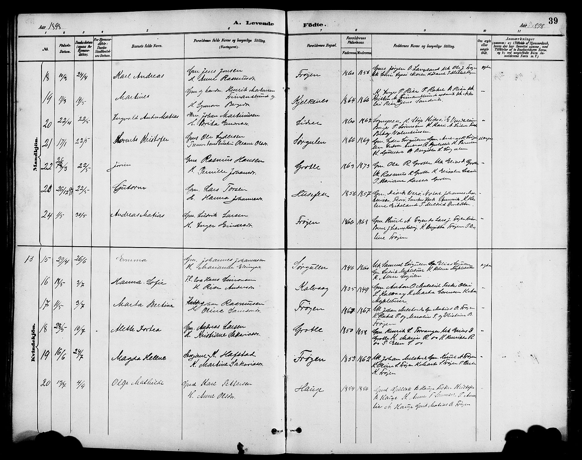 Bremanger sokneprestembete, AV/SAB-A-82201/H/Hab/Haba/L0003: Klokkerbok nr. A 3, 1890-1908, s. 39