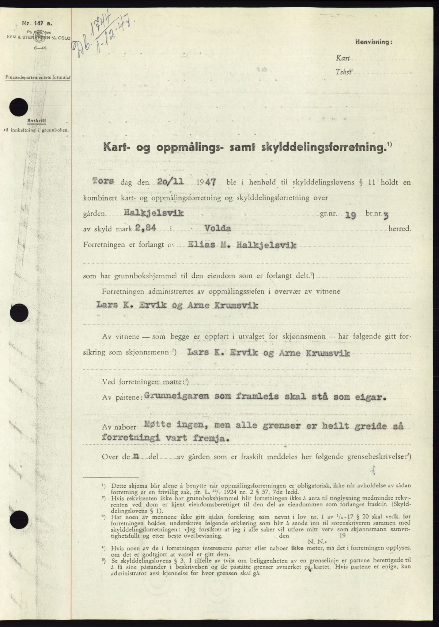 Søre Sunnmøre sorenskriveri, SAT/A-4122/1/2/2C/L0081: Pantebok nr. 7A, 1947-1948, Dagboknr: 1744/1947