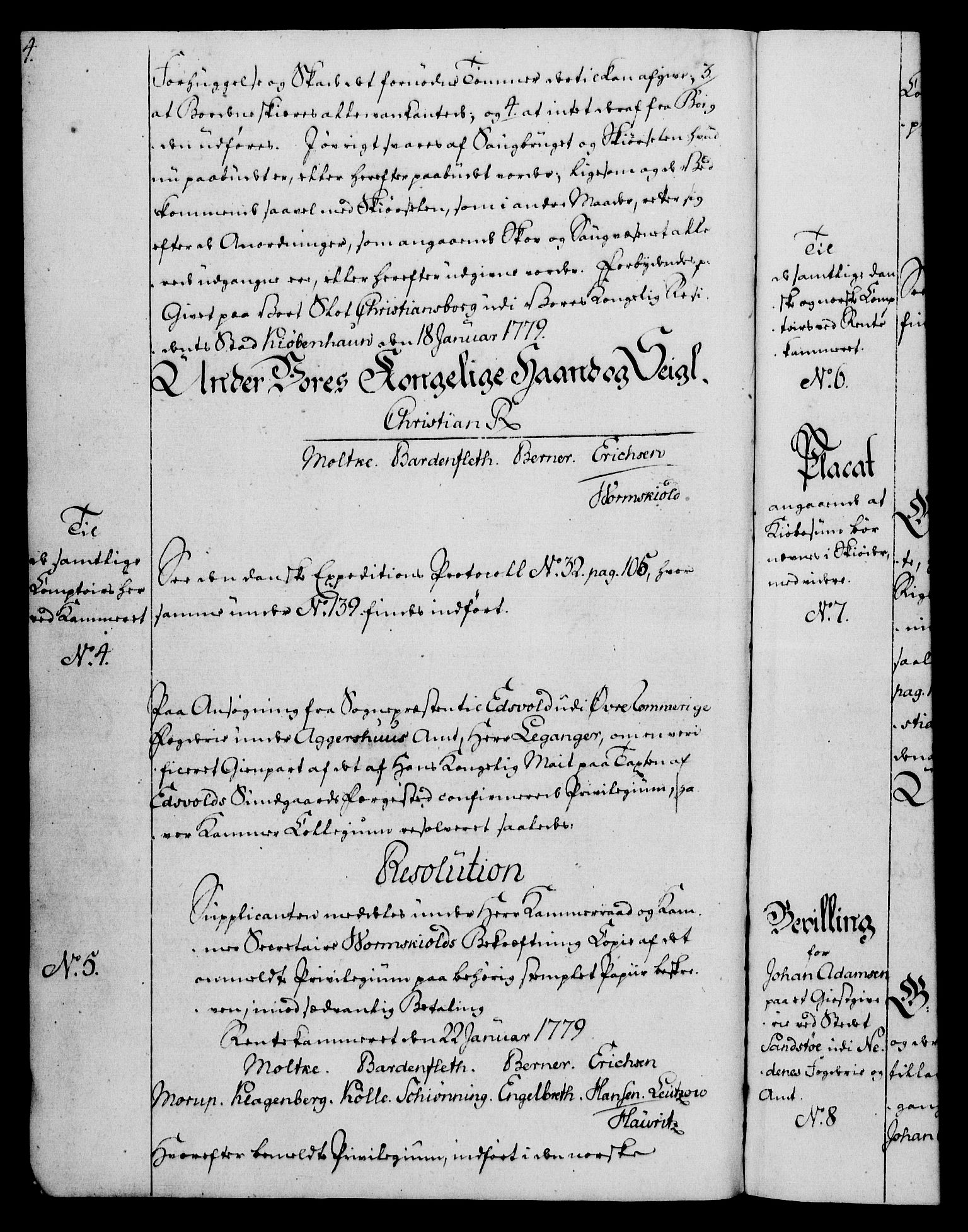 Rentekammeret, Kammerkanselliet, RA/EA-3111/G/Gg/Gga/L0011: Norsk ekspedisjonsprotokoll med register (merket RK 53.11), 1779-1781, s. 4