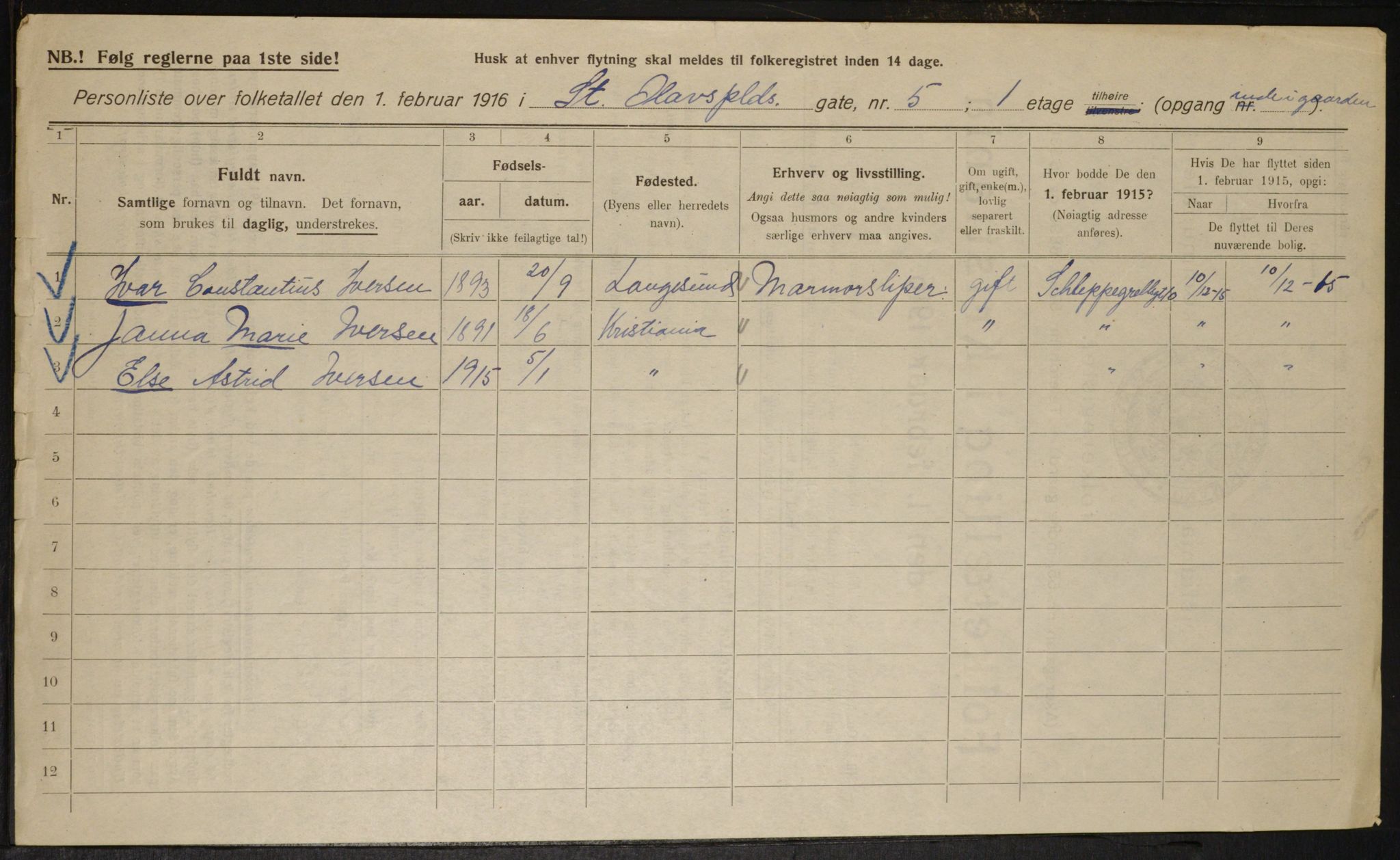 OBA, Kommunal folketelling 1.2.1916 for Kristiania, 1916, s. 90670