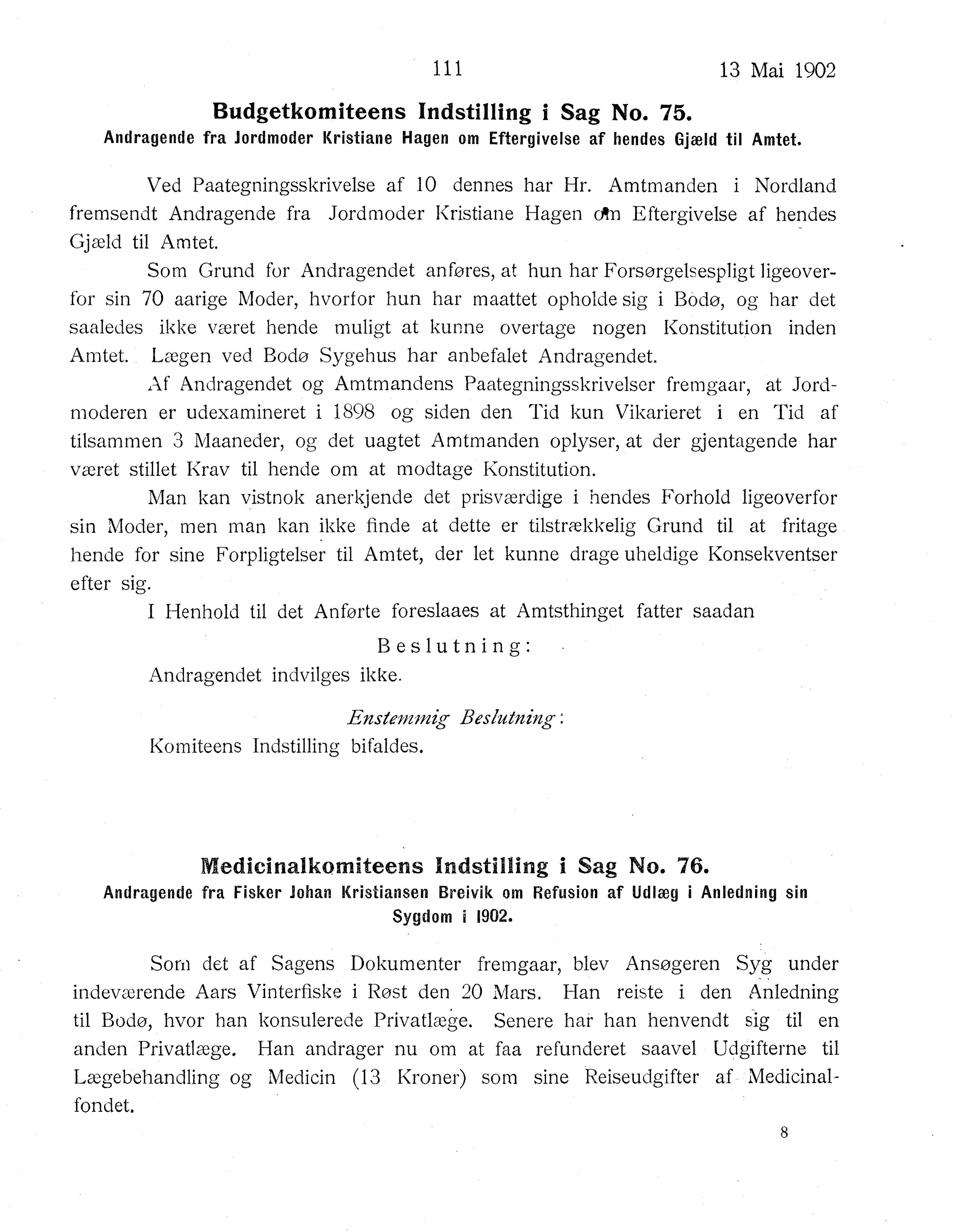 Nordland Fylkeskommune. Fylkestinget, AIN/NFK-17/176/A/Ac/L0025: Fylkestingsforhandlinger 1902, 1902