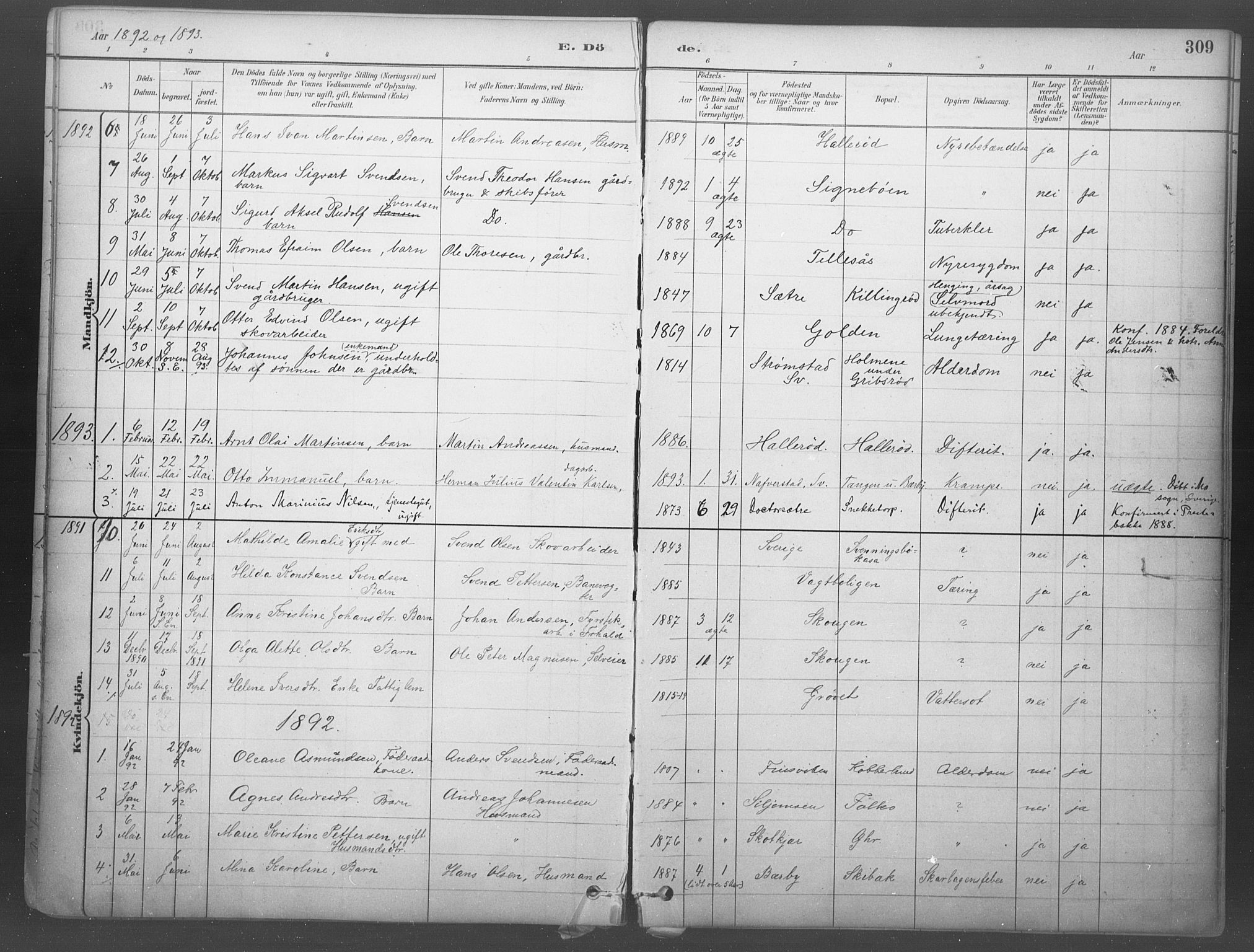 Idd prestekontor Kirkebøker, AV/SAO-A-10911/F/Fb/L0002: Ministerialbok nr. II 2, 1882-1923, s. 309