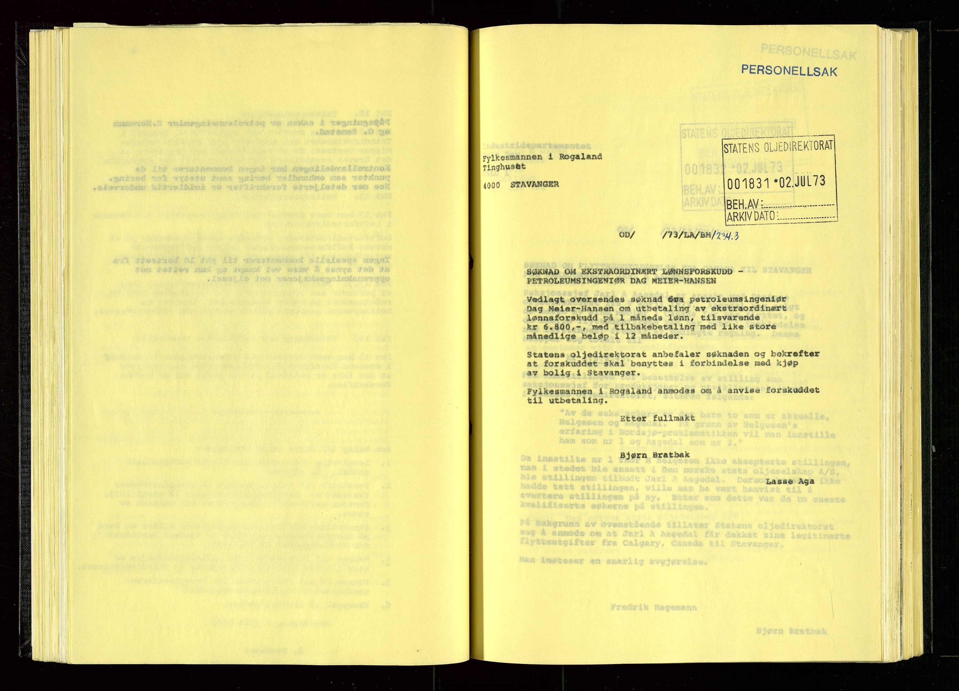 Oljedirektoratet, SAST/A-101366/Ba/L0003: Kopibok, 1973