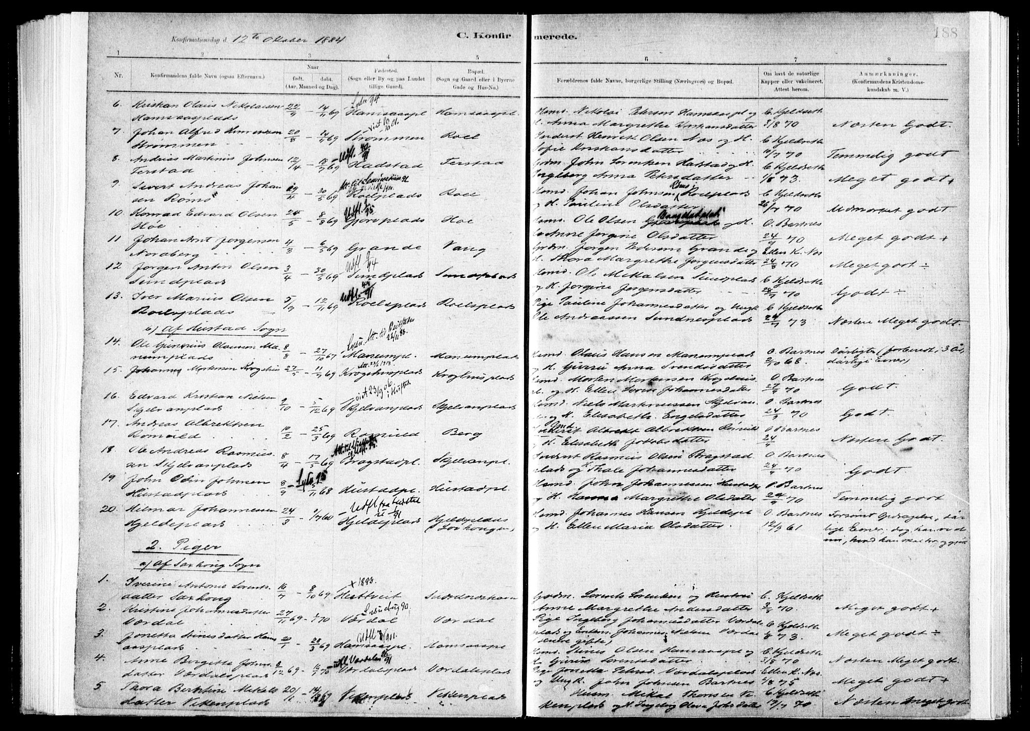 Ministerialprotokoller, klokkerbøker og fødselsregistre - Nord-Trøndelag, SAT/A-1458/730/L0285: Ministerialbok nr. 730A10, 1879-1914, s. 188