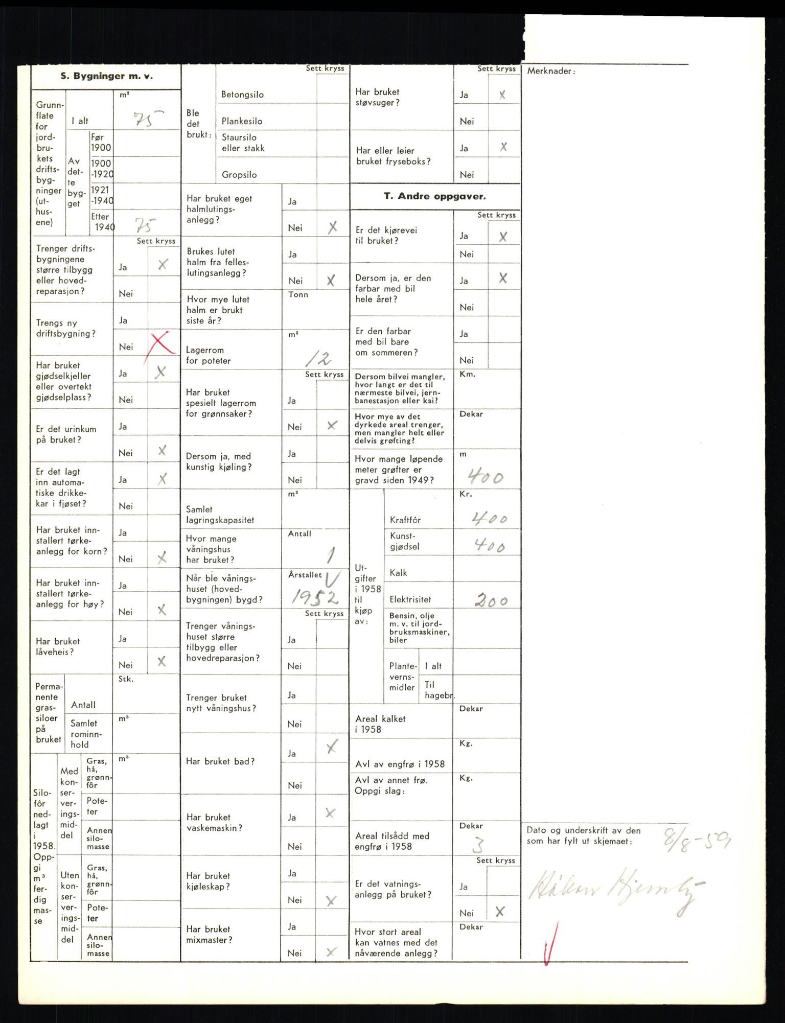 Statistisk sentralbyrå, Næringsøkonomiske emner, Jordbruk, skogbruk, jakt, fiske og fangst, AV/RA-S-2234/G/Gd/L0656: Troms: 1924 Målselv (kl. 0-3) og 1925 Sørreisa, 1959, s. 316