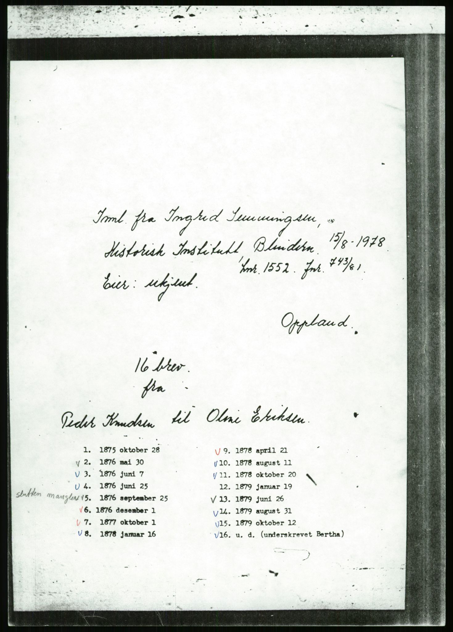 Samlinger til kildeutgivelse, Amerikabrevene, AV/RA-EA-4057/F/L0011: Innlån fra Oppland: Bræin - Knudsen, 1838-1914, s. 530