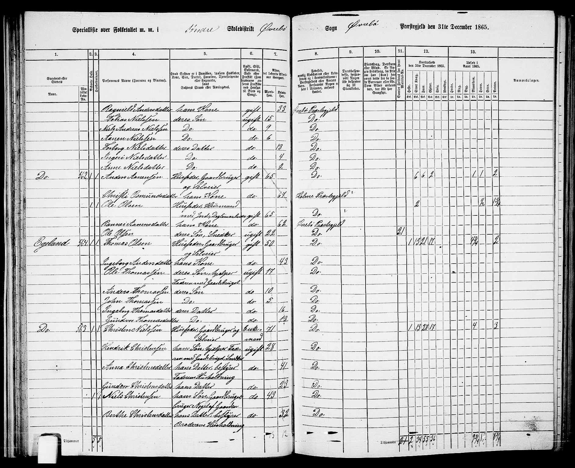 RA, Folketelling 1865 for 1016P Øvrebø prestegjeld, 1865, s. 44