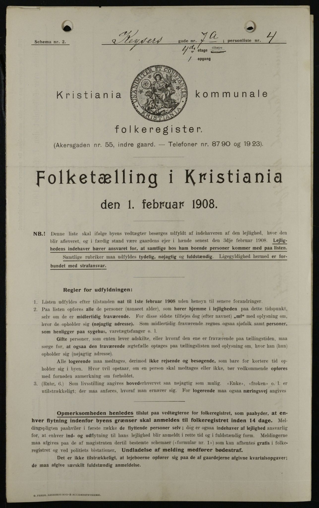 OBA, Kommunal folketelling 1.2.1908 for Kristiania kjøpstad, 1908, s. 44154