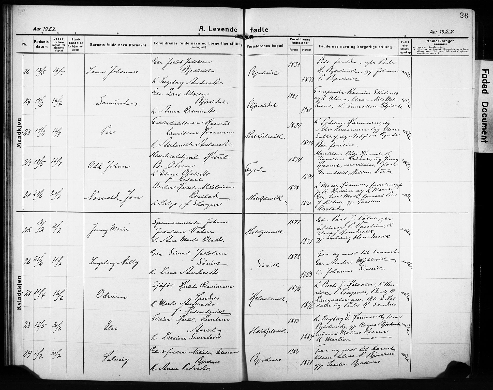 Ministerialprotokoller, klokkerbøker og fødselsregistre - Møre og Romsdal, AV/SAT-A-1454/511/L0160: Klokkerbok nr. 511C06, 1920-1932, s. 26