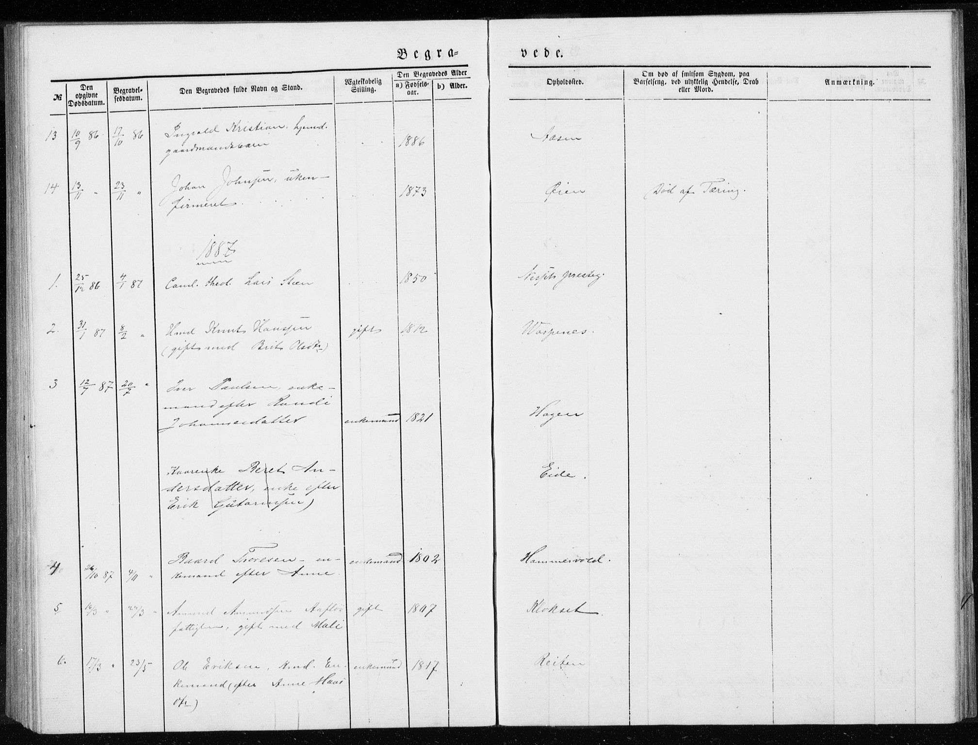 Ministerialprotokoller, klokkerbøker og fødselsregistre - Møre og Romsdal, AV/SAT-A-1454/551/L0631: Klokkerbok nr. 551C03, 1886-1894