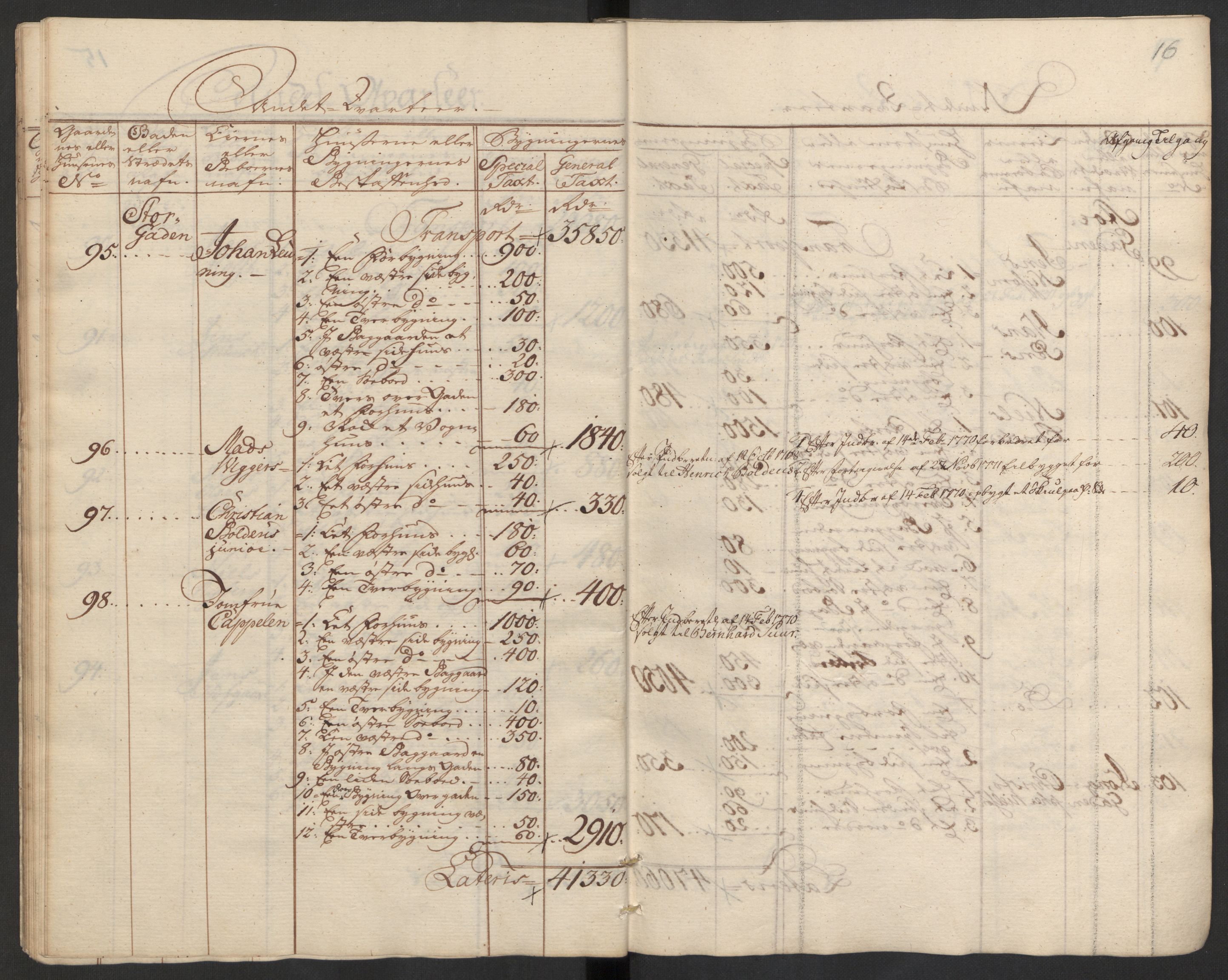 Kommersekollegiet, Brannforsikringskontoret 1767-1814, RA/EA-5458/F/Fa/L0008/0002: Bragernes / Branntakstprotokoll, 1767, s. 16