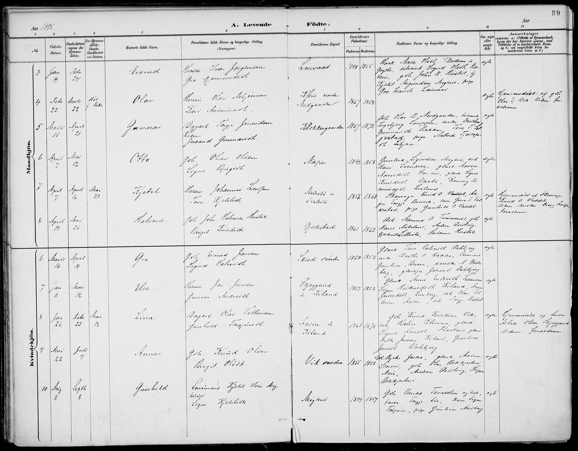 Fyresdal kirkebøker, AV/SAKO-A-263/F/Fa/L0007: Ministerialbok nr. I 7, 1887-1914, s. 39