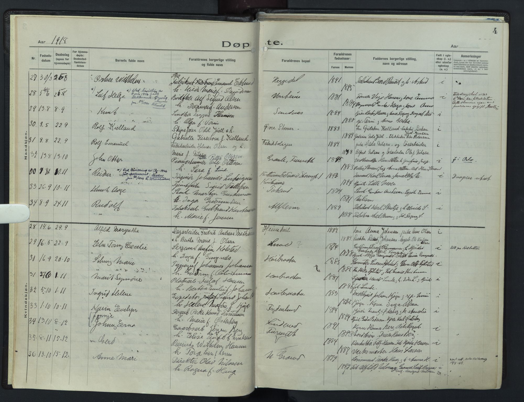 Østre Aker prestekontor Kirkebøker, AV/SAO-A-10840/F/Fb/L0002: Ministerialbok nr. II 2, 1918-1930, s. 4