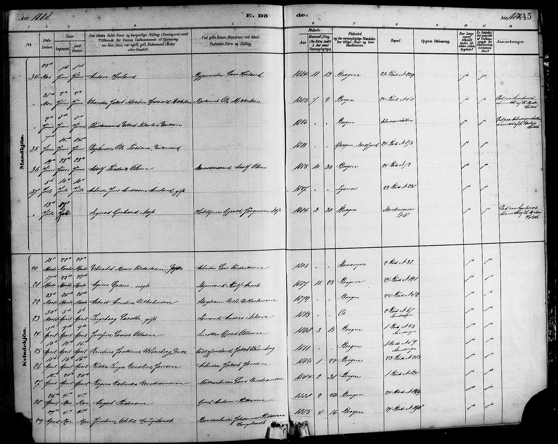 Sandviken Sokneprestembete, AV/SAB-A-77601/H/Hb/L0001: Klokkerbok nr. A 2, 1879-1892, s. 445
