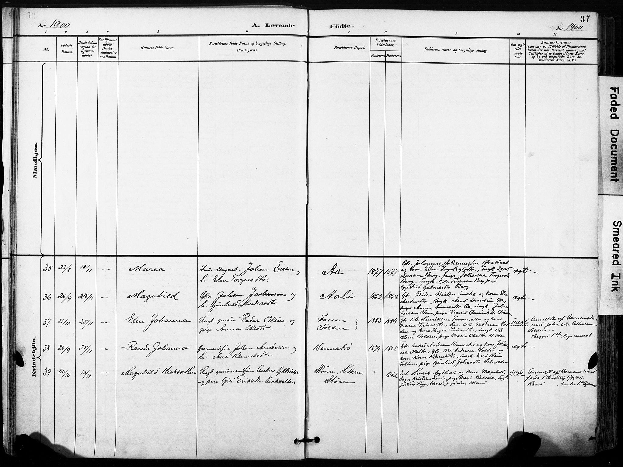 Ministerialprotokoller, klokkerbøker og fødselsregistre - Sør-Trøndelag, SAT/A-1456/630/L0497: Ministerialbok nr. 630A10, 1896-1910, s. 37
