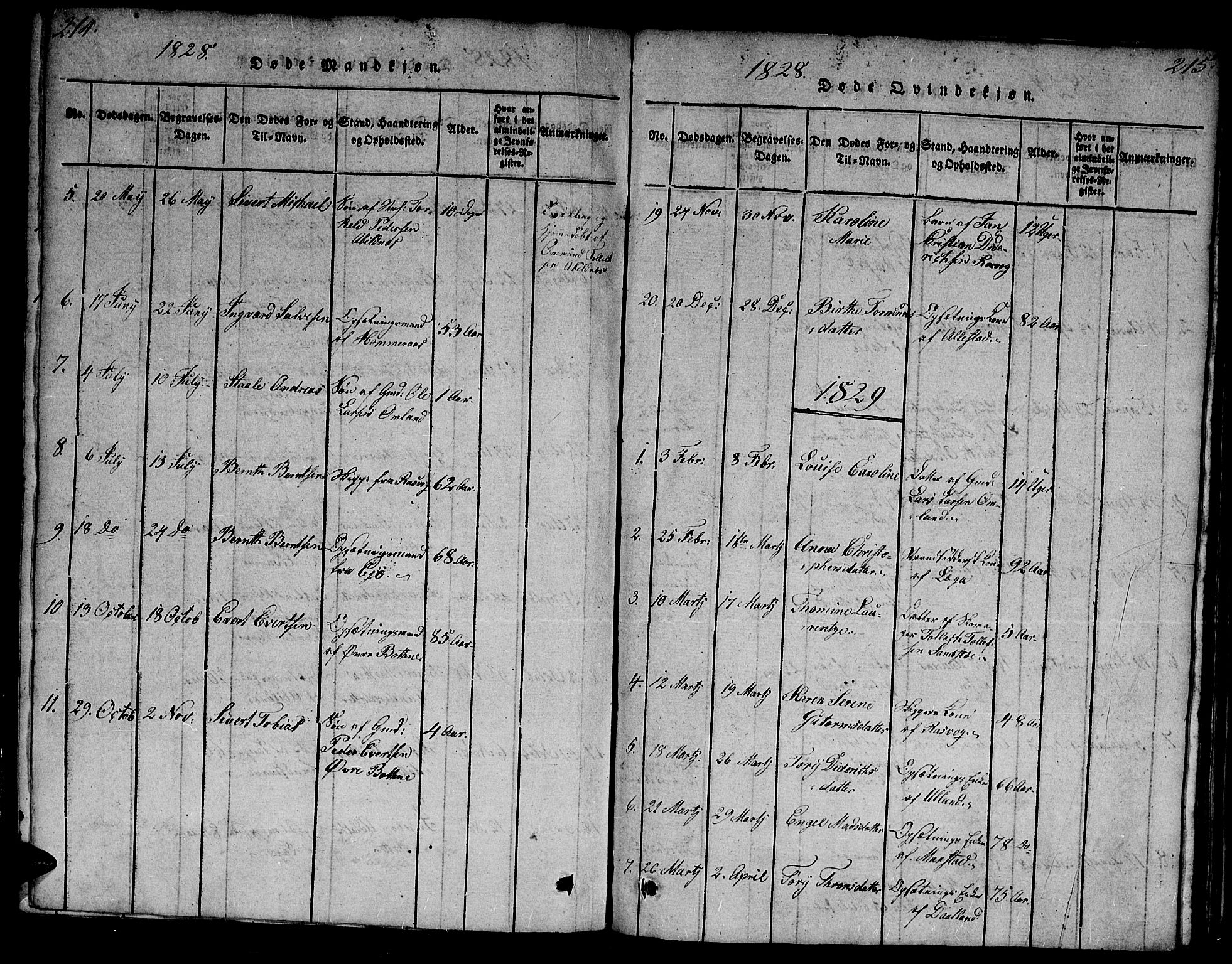 Flekkefjord sokneprestkontor, AV/SAK-1111-0012/F/Fa/Fab/L0003: Ministerialbok nr. A 3, 1815-1830, s. 214-215