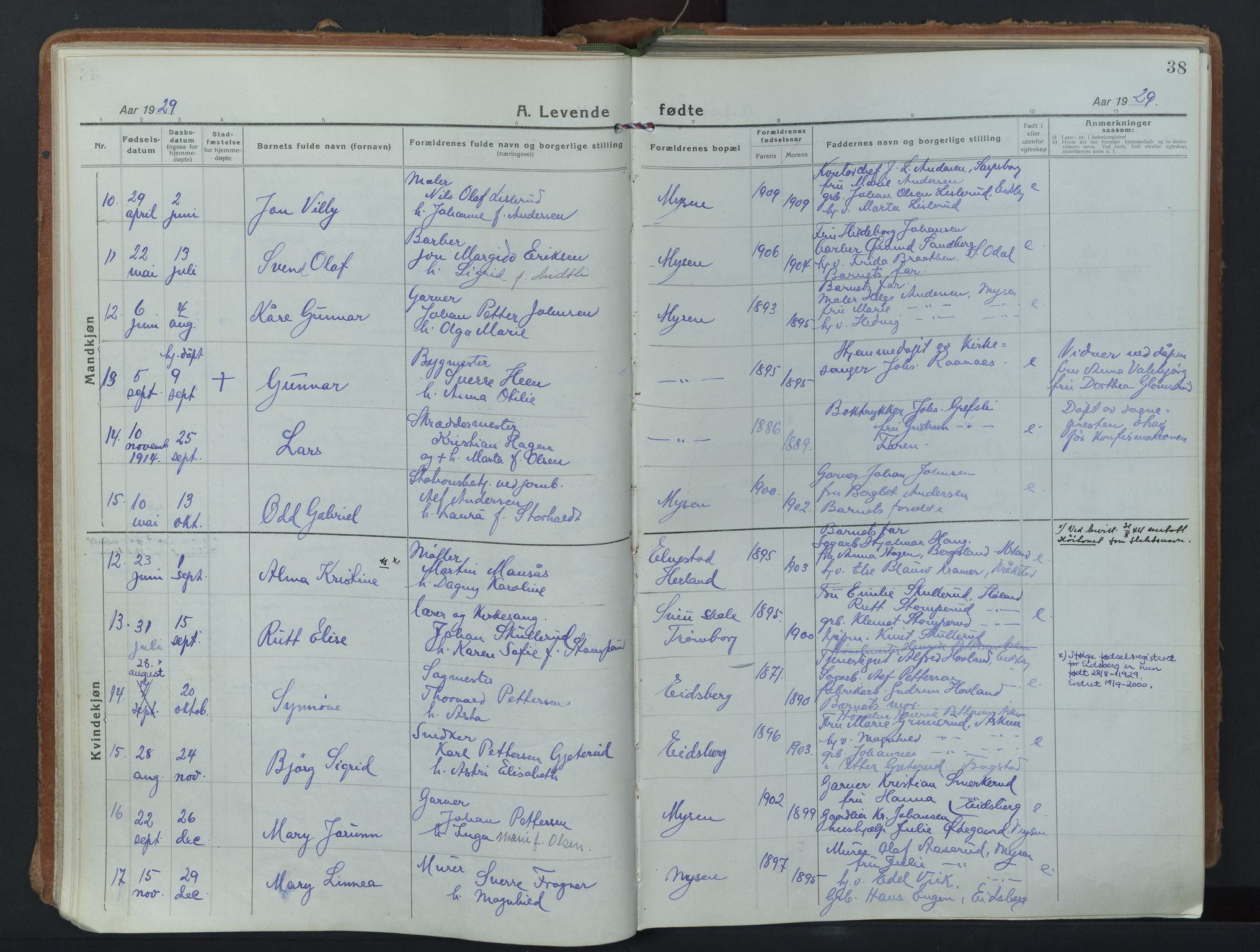 Eidsberg prestekontor Kirkebøker, AV/SAO-A-10905/F/Fd/L0001: Ministerialbok nr. IV 1, 1921-1948, s. 38