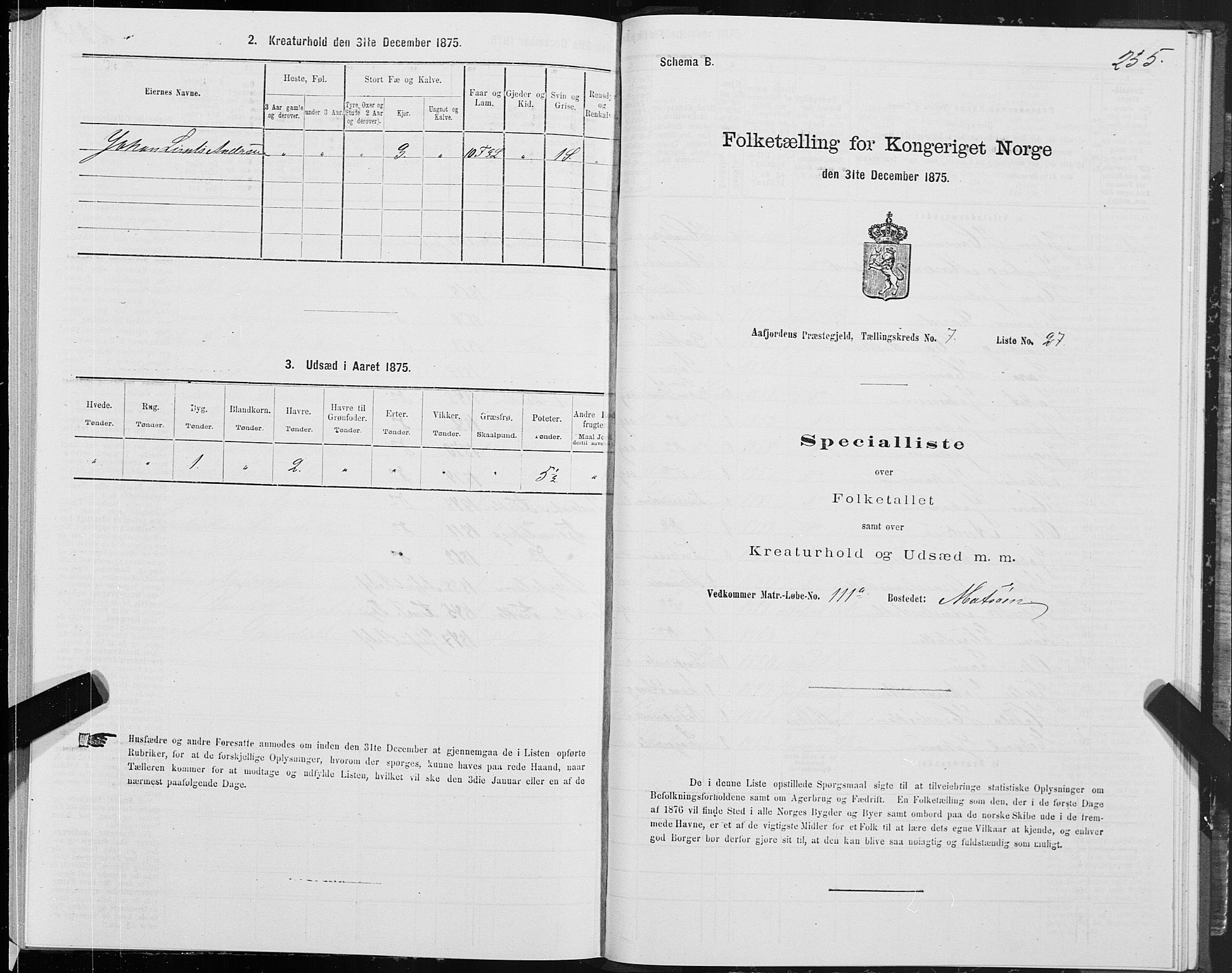 SAT, Folketelling 1875 for 1630P Aafjorden prestegjeld, 1875, s. 3235