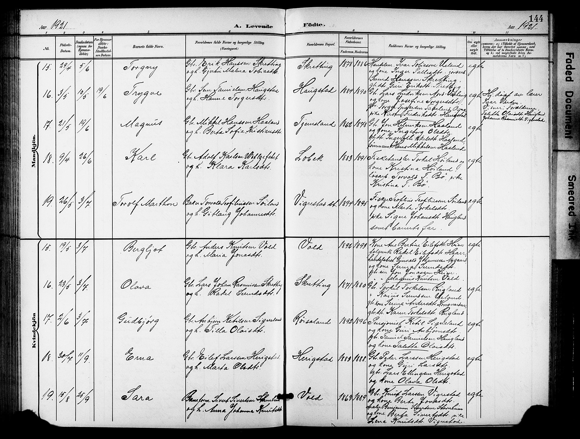 Hå sokneprestkontor, AV/SAST-A-101801/001/30BB/L0006: Klokkerbok nr. B 6, 1900-1924, s. 144