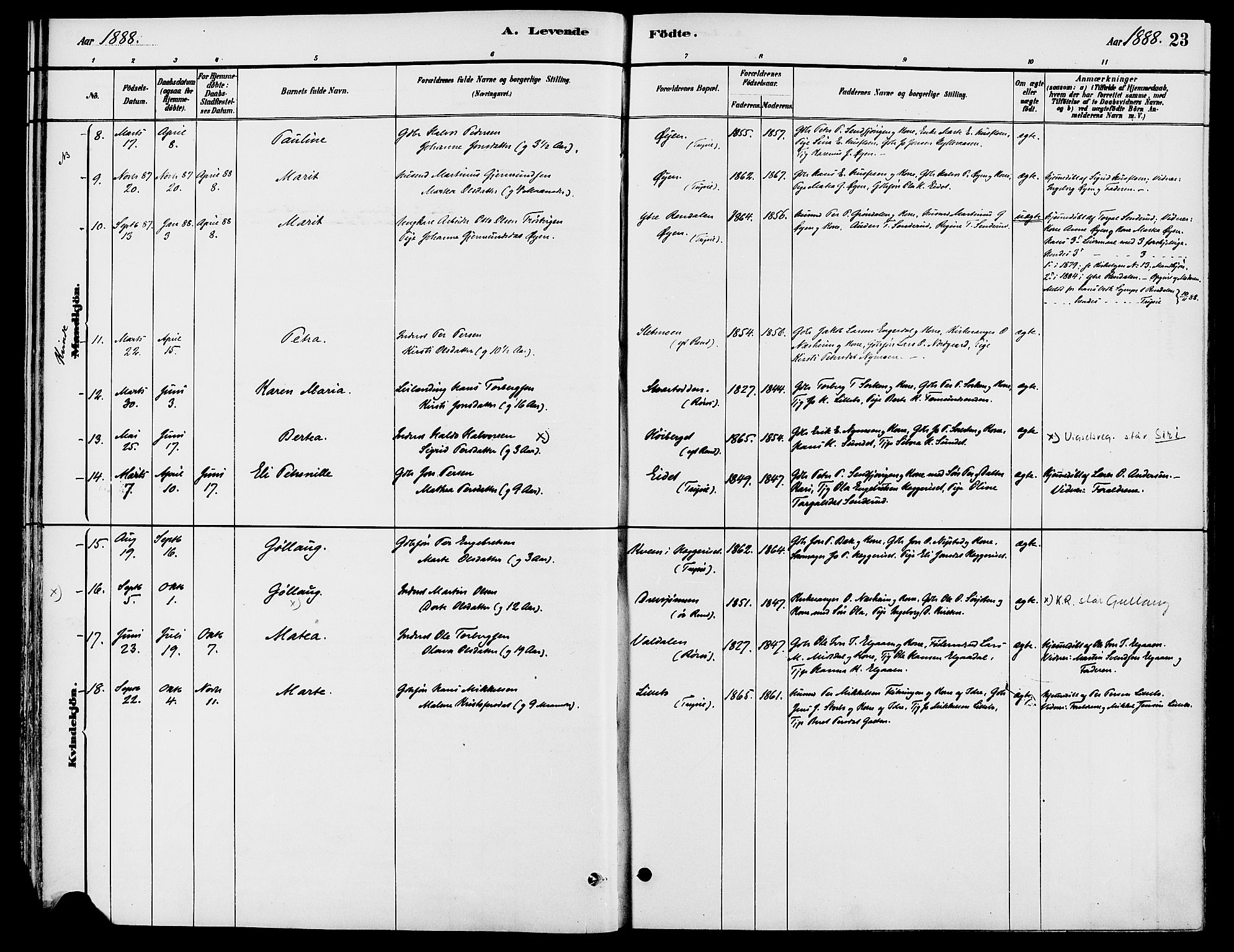 Engerdal prestekontor, AV/SAH-PREST-048/H/Ha/Haa/L0001: Ministerialbok nr. 1, 1881-1898, s. 23