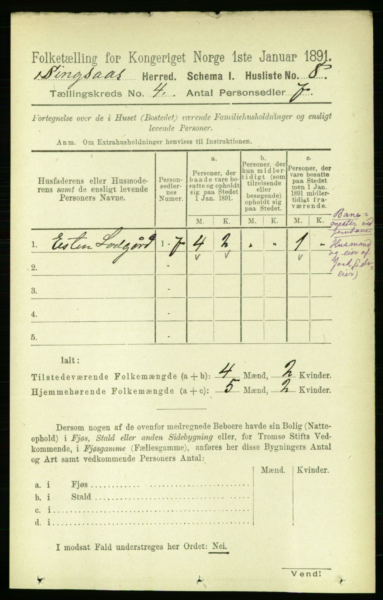 RA, Folketelling 1891 for 1646 Singsås herred, 1891, s. 819