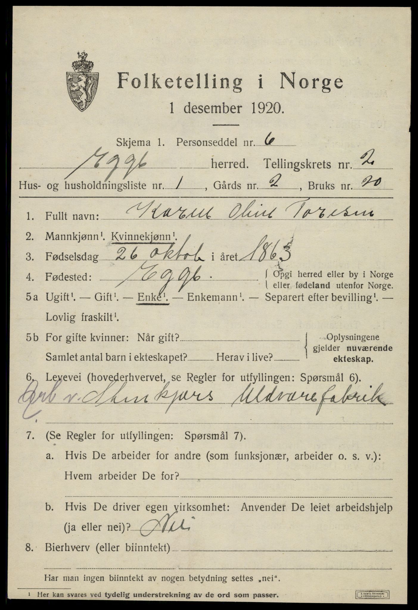 SAT, Folketelling 1920 for 1733 Egge herred, 1920, s. 1044