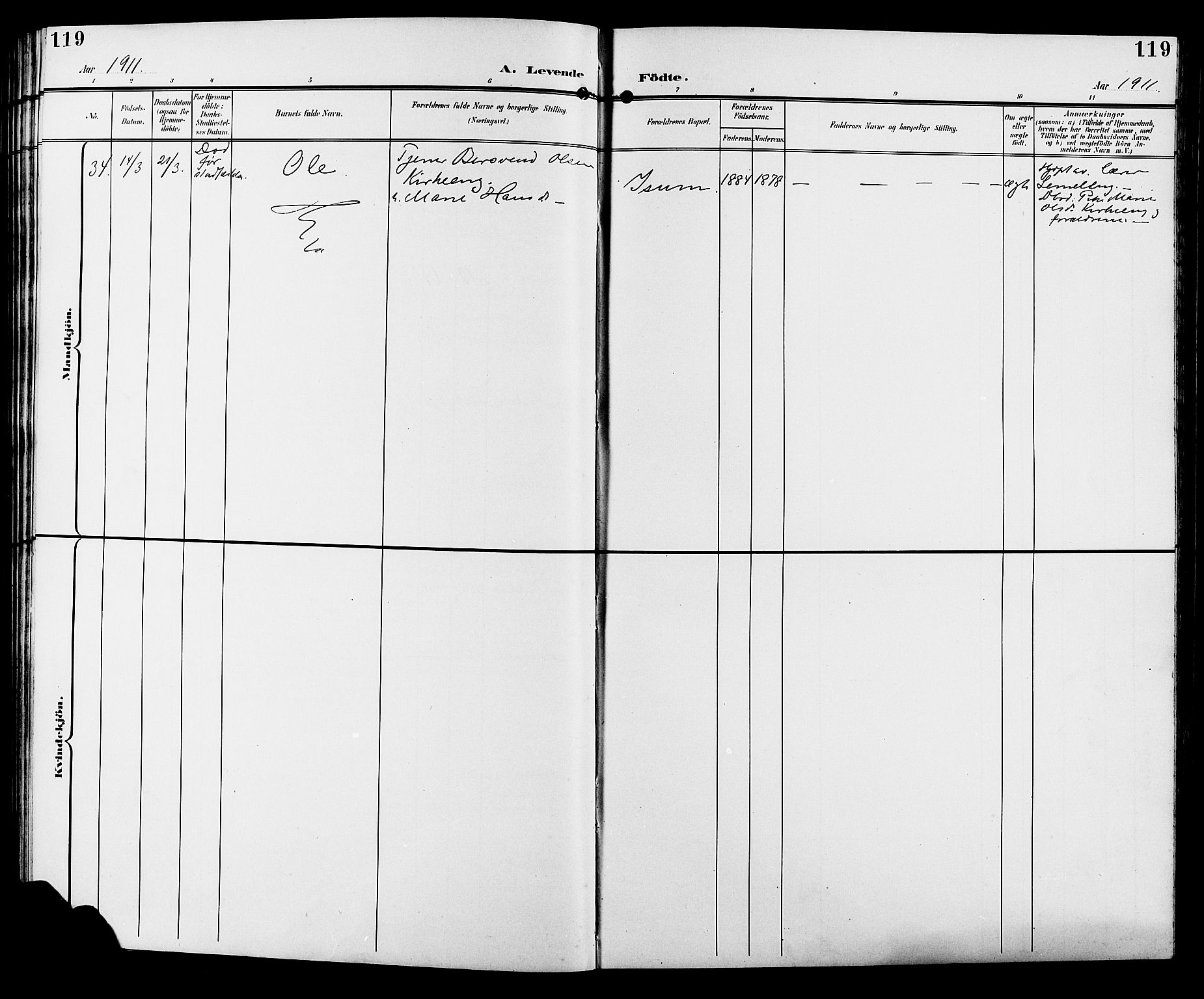 Sør-Fron prestekontor, SAH/PREST-010/H/Ha/Hab/L0004: Klokkerbok nr. 4, 1896-1911, s. 119