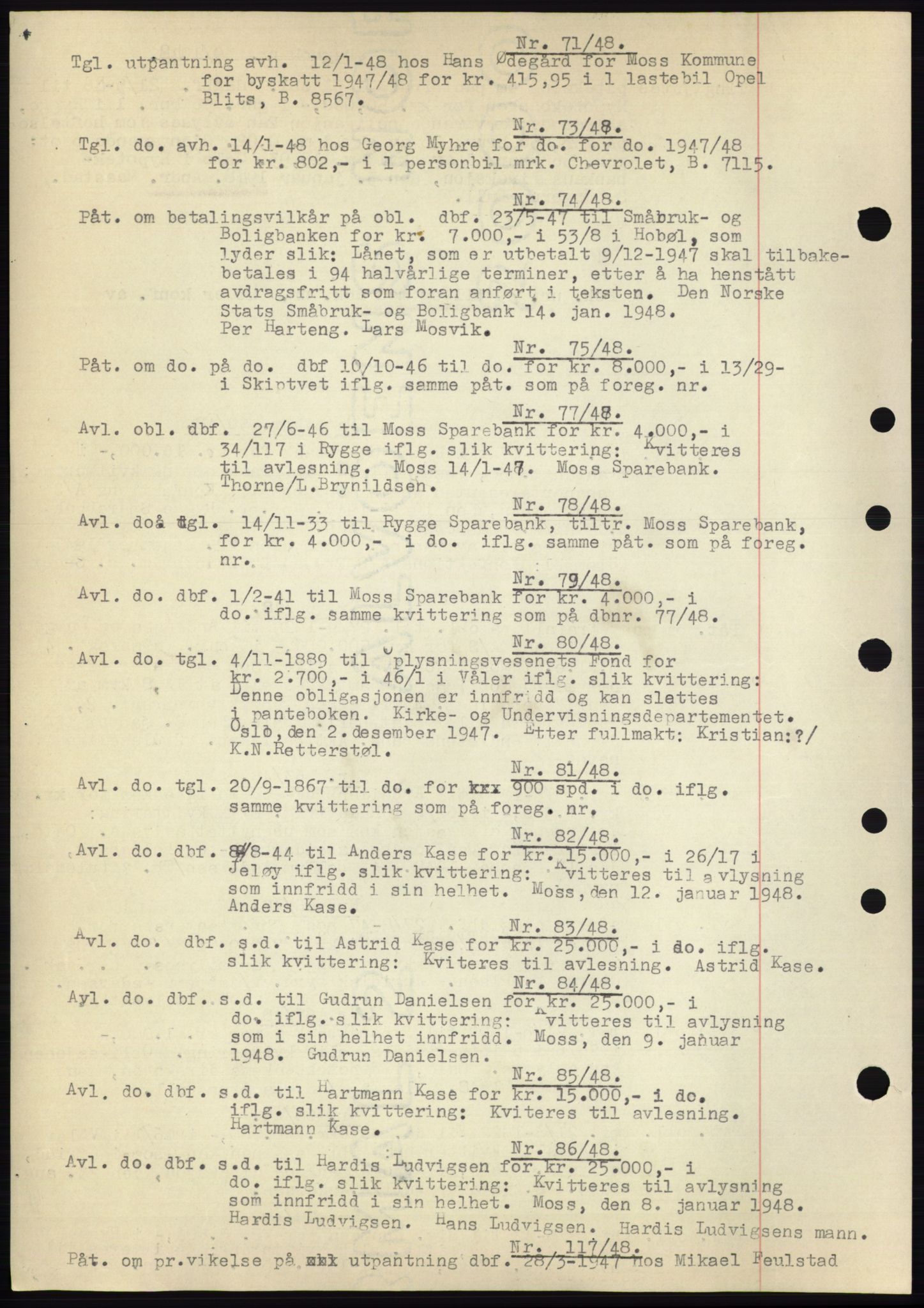 Moss sorenskriveri, SAO/A-10168: Pantebok nr. C10, 1938-1950, Dagboknr: 71/1948