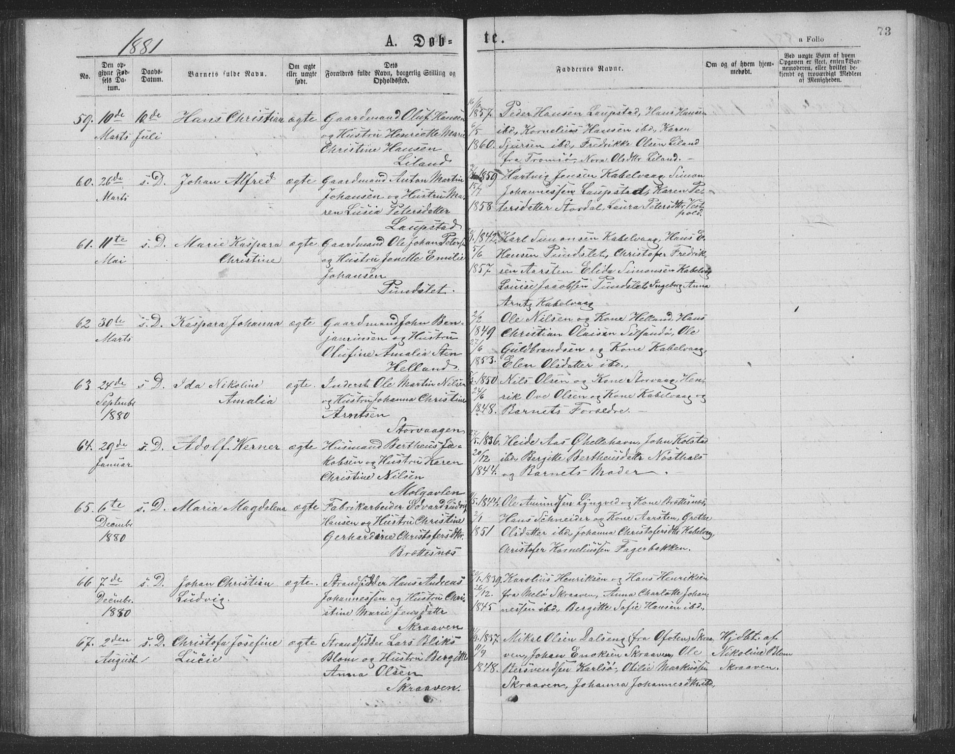 Ministerialprotokoller, klokkerbøker og fødselsregistre - Nordland, AV/SAT-A-1459/874/L1075: Klokkerbok nr. 874C04, 1876-1883, s. 73