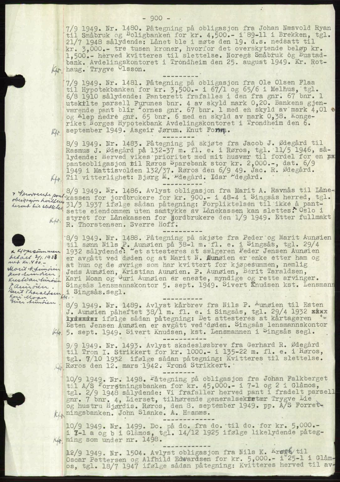 Gauldal sorenskriveri, SAT/A-0014/1/2/2C: Pantebok nr. A8, 1949-1949, Dagboknr: 1480/1949