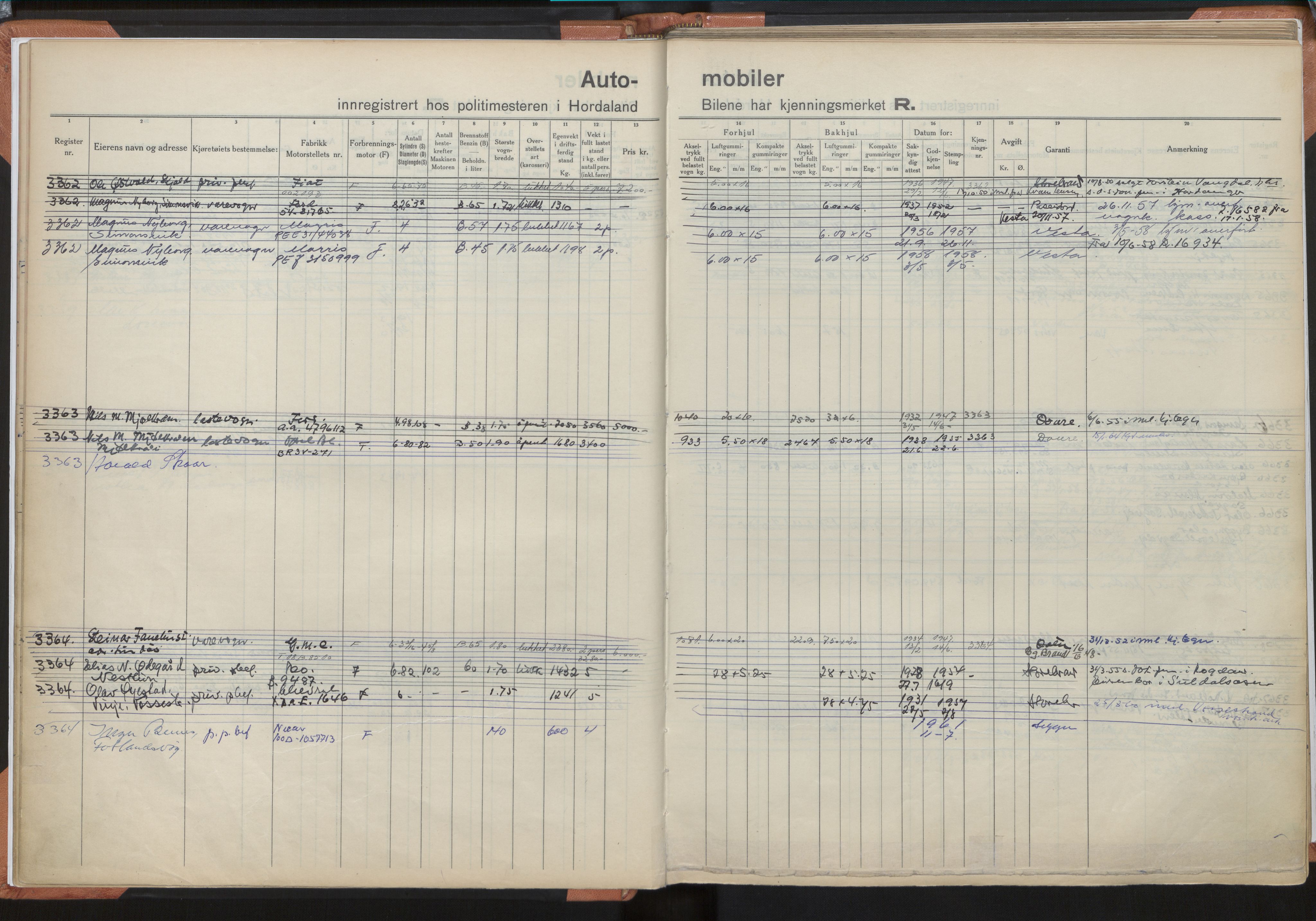 Statens vegvesen, Hordaland vegkontor, AV/SAB-A-5201/2/O/Oa/L0009: Bil - R3314-3999, 1915-1970