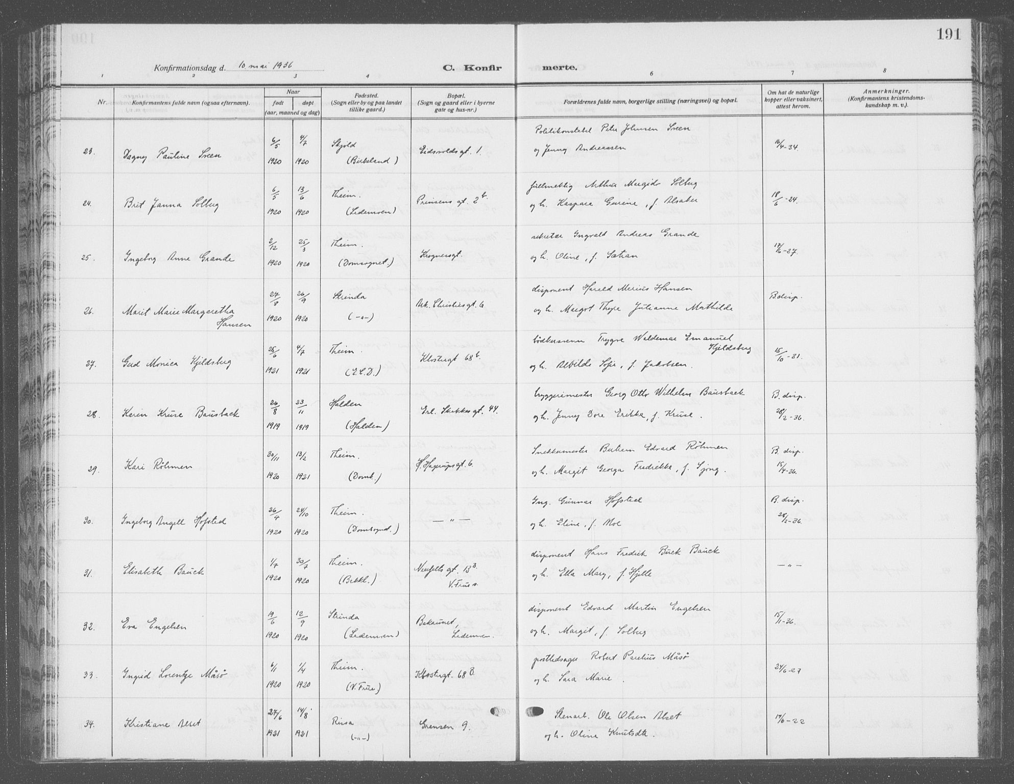 Ministerialprotokoller, klokkerbøker og fødselsregistre - Sør-Trøndelag, SAT/A-1456/601/L0099: Klokkerbok nr. 601C17, 1928-1941, s. 191