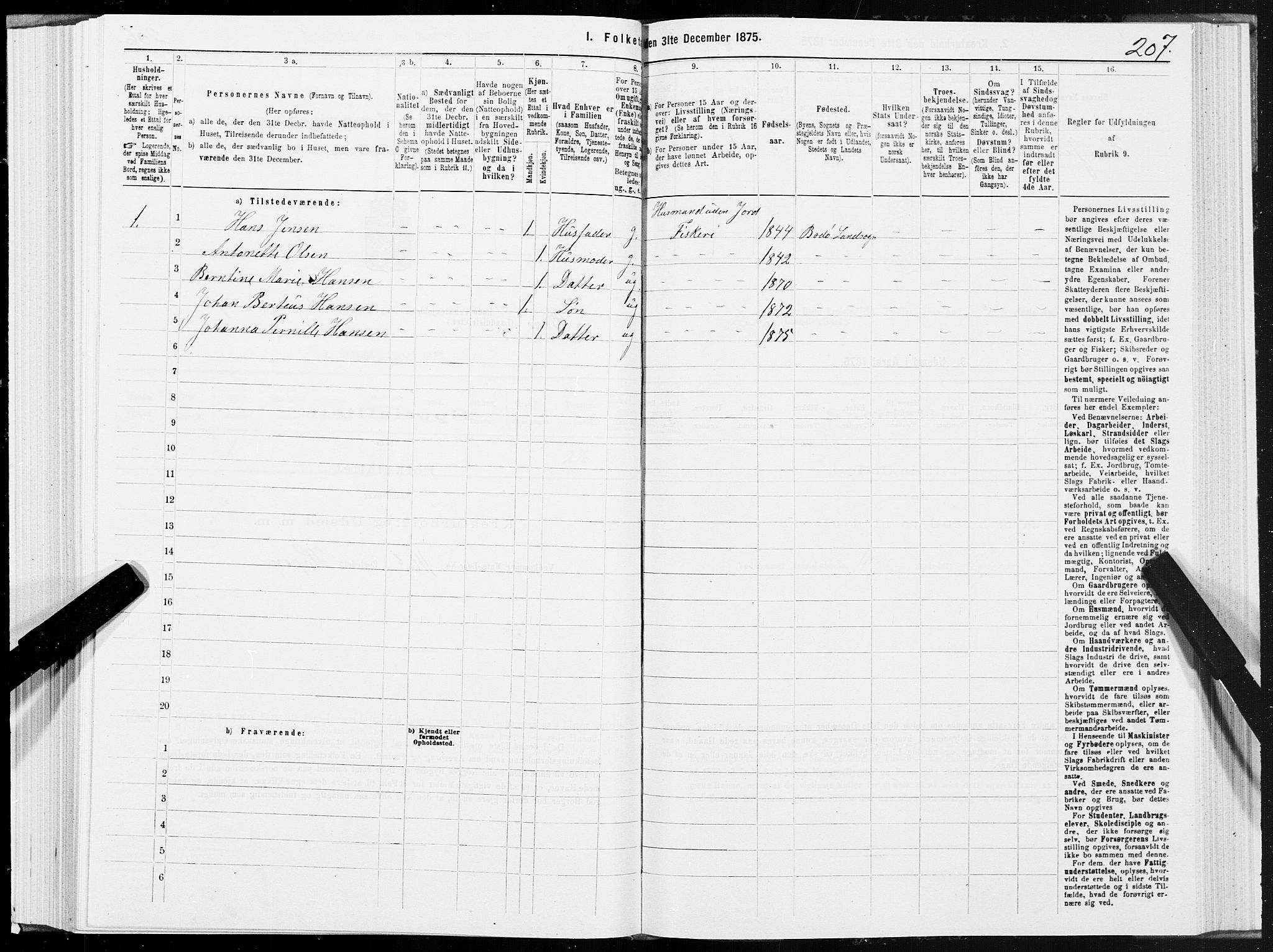 SAT, Folketelling 1875 for 1843L Bodø prestegjeld, Bodø landsokn, 1875, s. 2207