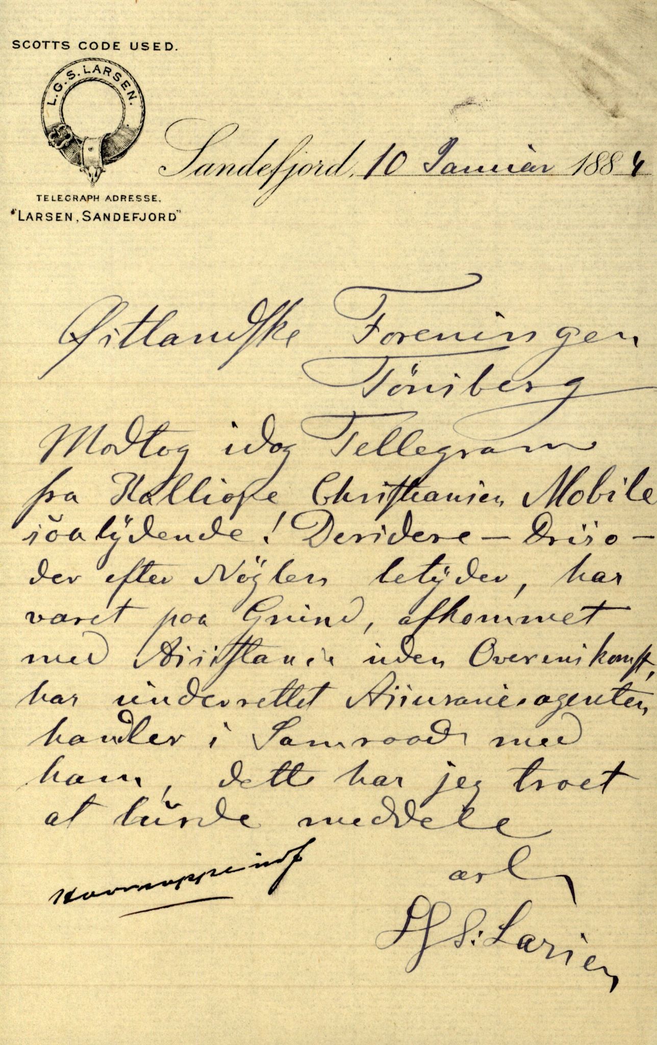 Pa 63 - Østlandske skibsassuranceforening, VEMU/A-1079/G/Ga/L0017/0013: Havaridokumenter / Diaz, Holmestrand, Kalliope, Olaf Trygvason, Norafjeld, 1884, s. 39