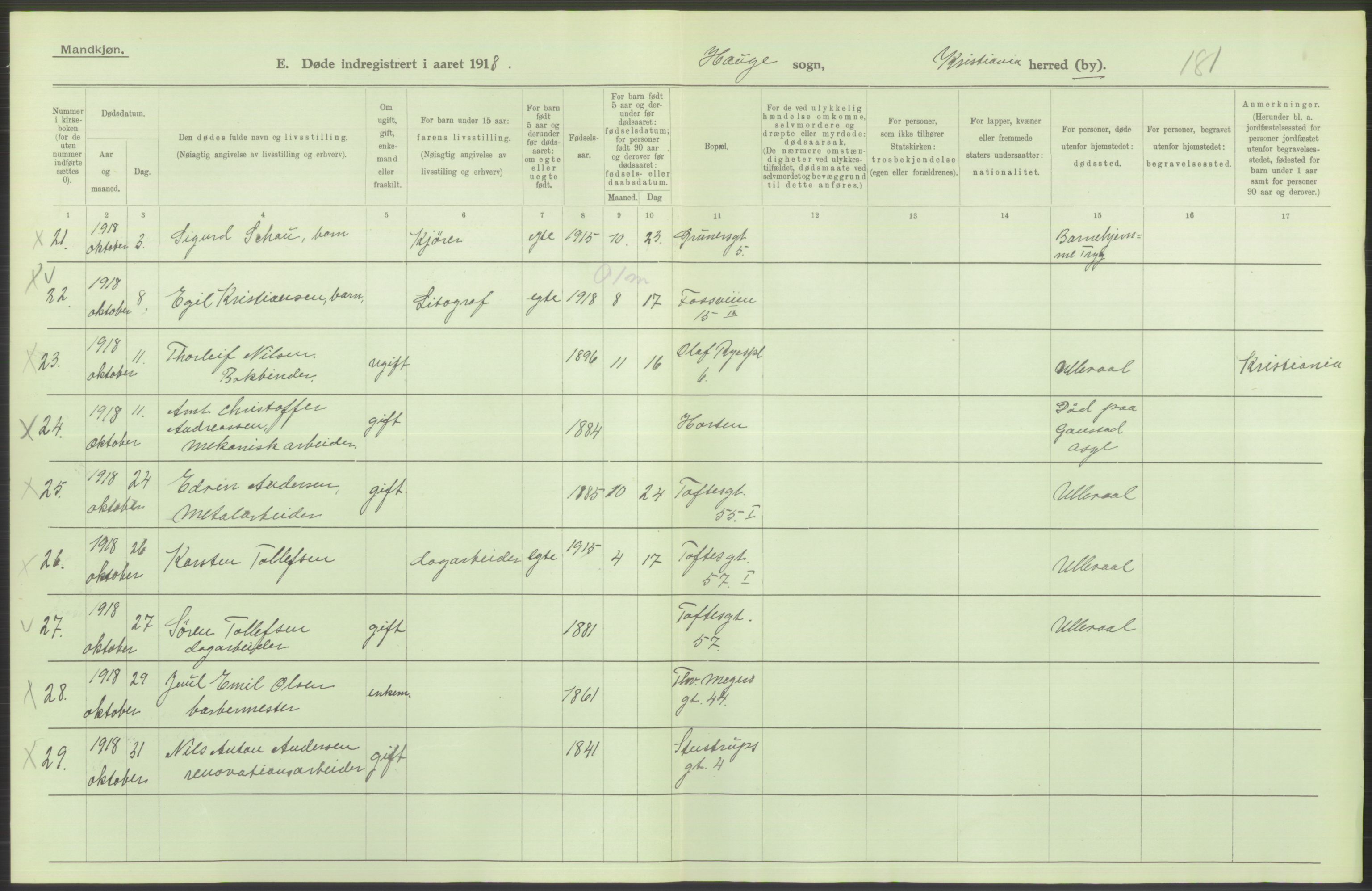 Statistisk sentralbyrå, Sosiodemografiske emner, Befolkning, RA/S-2228/D/Df/Dfb/Dfbh/L0010: Kristiania: Døde, 1918, s. 748