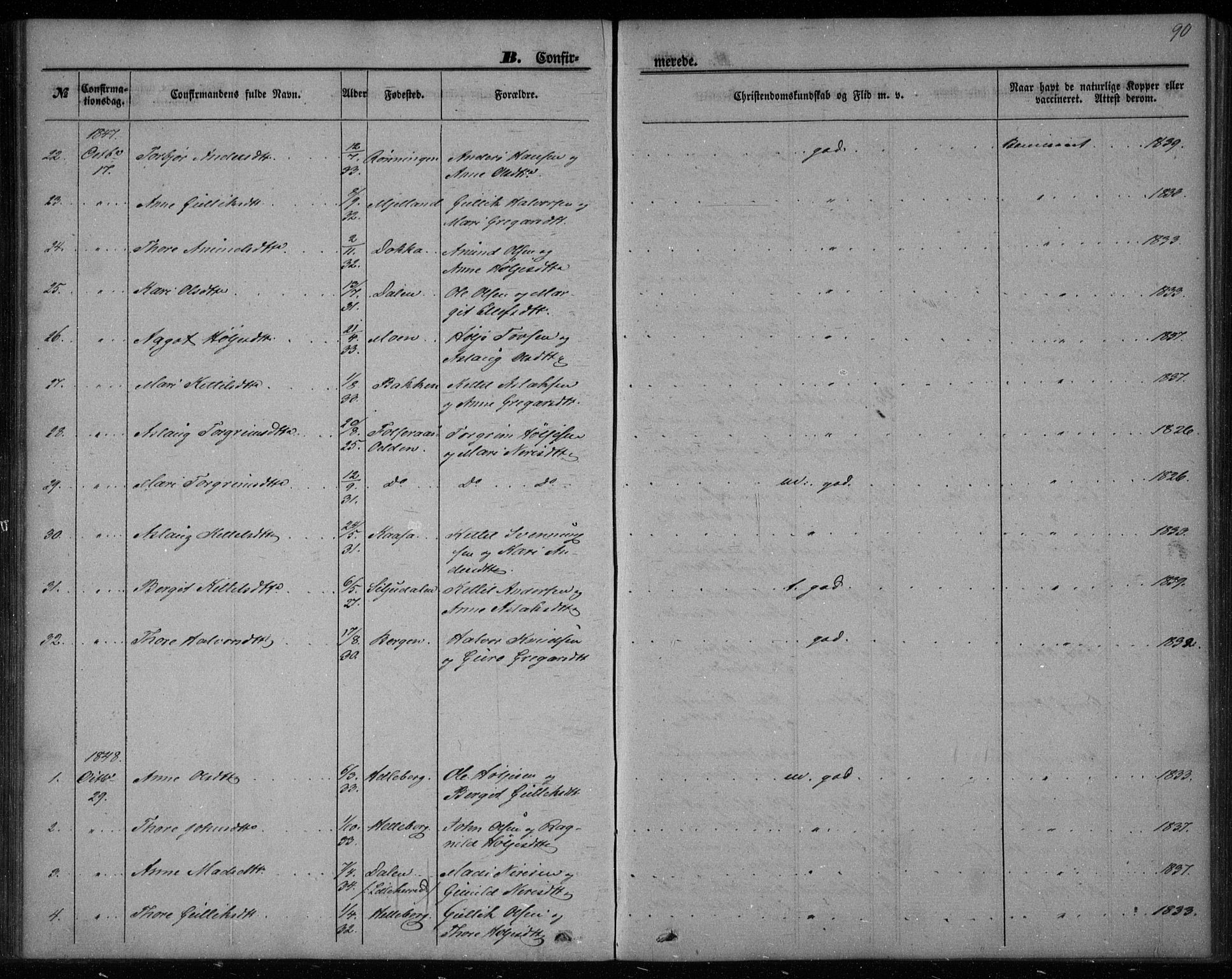 Gransherad kirkebøker, SAKO/A-267/F/Fa/L0002: Ministerialbok nr. I 2, 1844-1859, s. 90