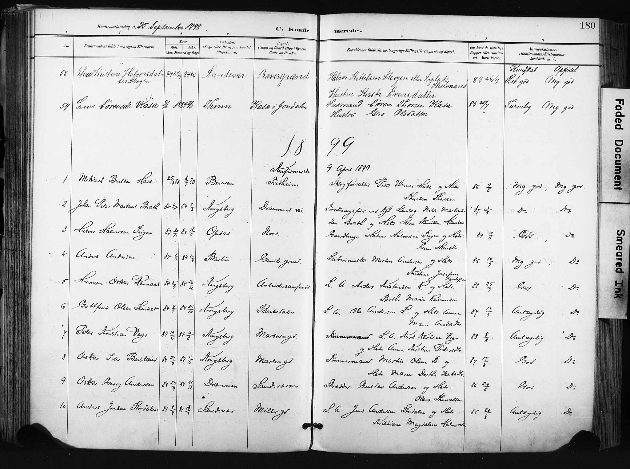 Kongsberg kirkebøker, AV/SAKO-A-22/F/Fb/L0003: Ministerialbok nr. II 3, 1896-1905, s. 180