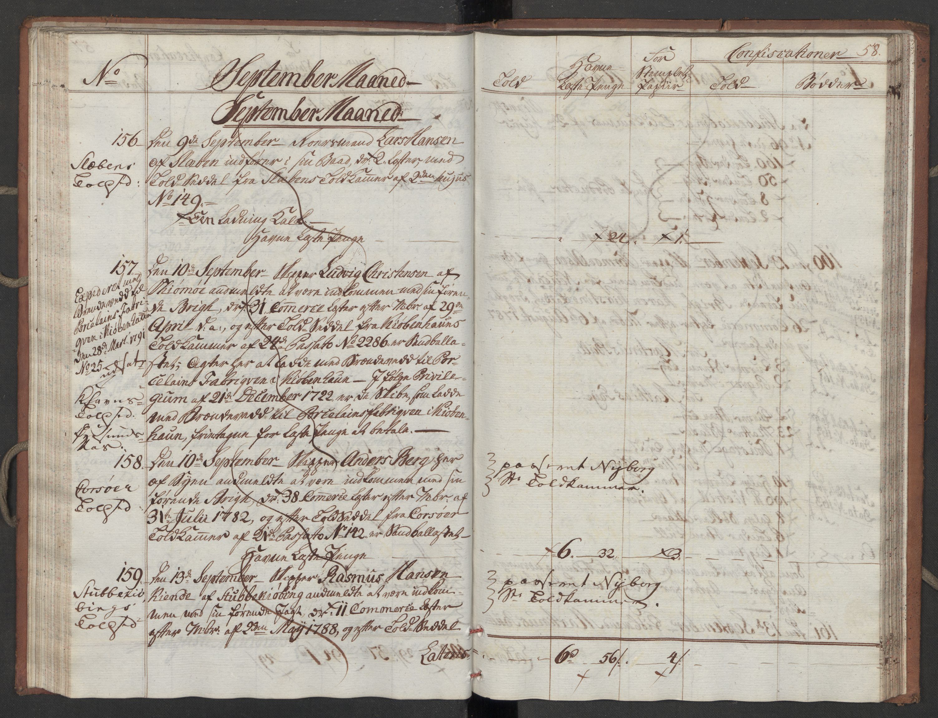 Generaltollkammeret, tollregnskaper, RA/EA-5490/R10/L0052/0001: Tollregnskaper Tønsberg / Inngående tollbok, 1790, s. 57b-58a
