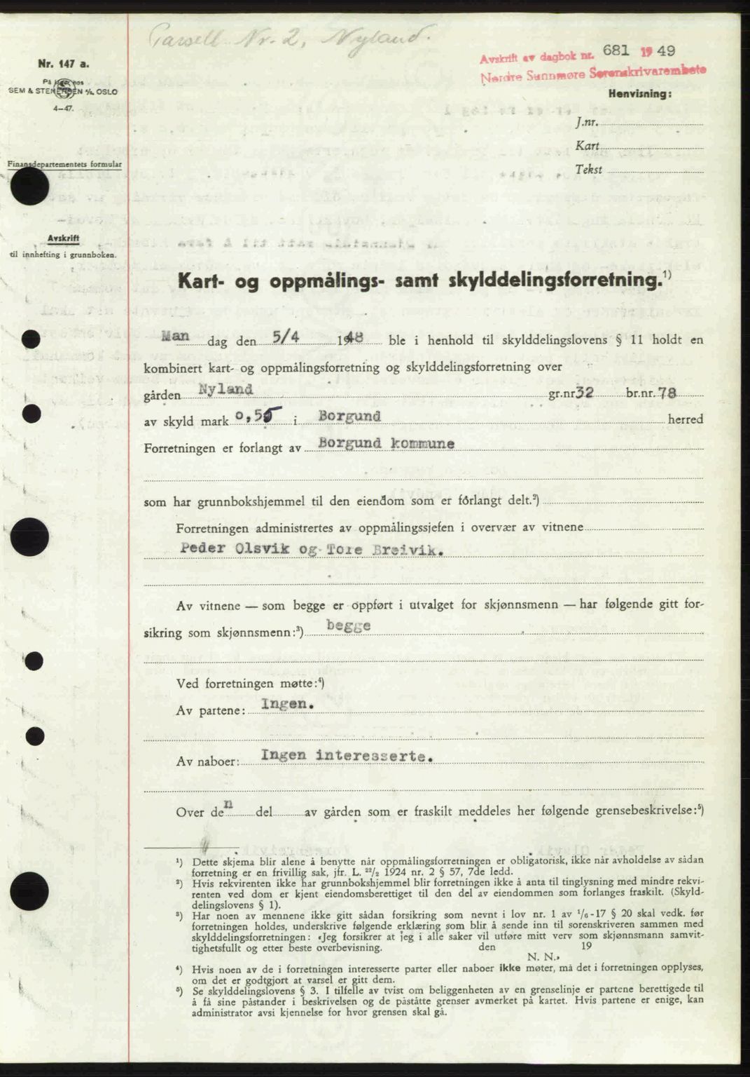 Nordre Sunnmøre sorenskriveri, SAT/A-0006/1/2/2C/2Ca: Pantebok nr. A30, 1949-1949, Dagboknr: 681/1949
