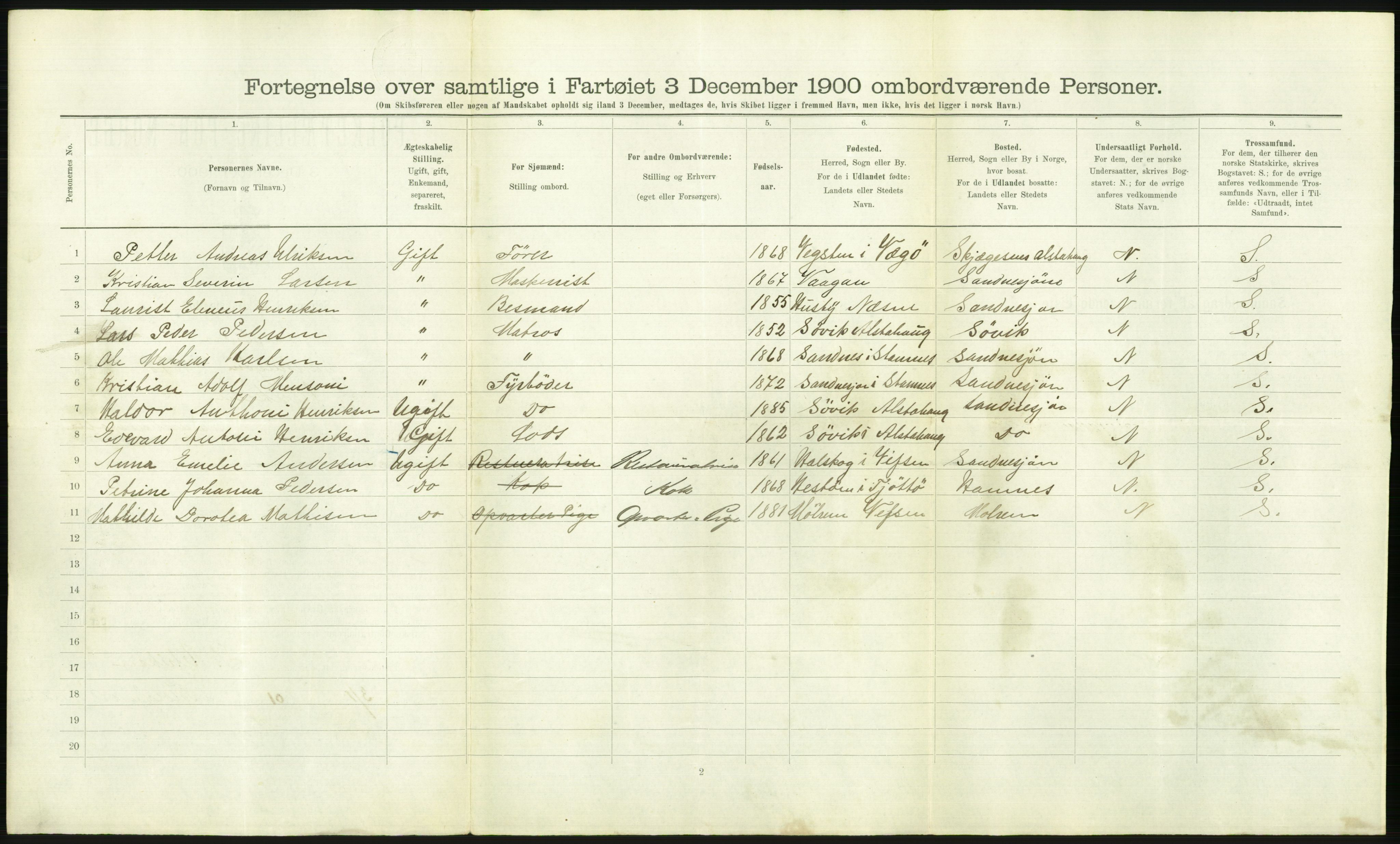 RA, Folketelling 1900 - skipslister med personlister for skip i norske havner, utenlandske havner og til havs, 1900, s. 2604