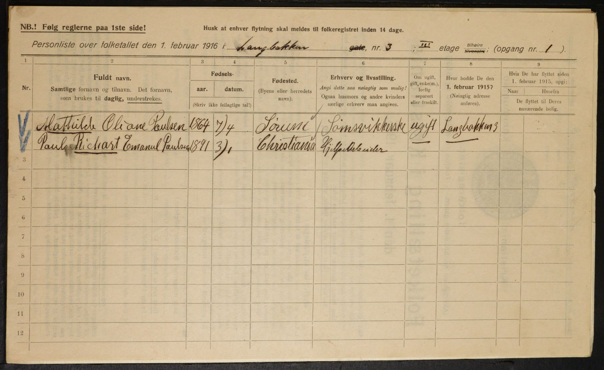 OBA, Kommunal folketelling 1.2.1916 for Kristiania, 1916, s. 57467