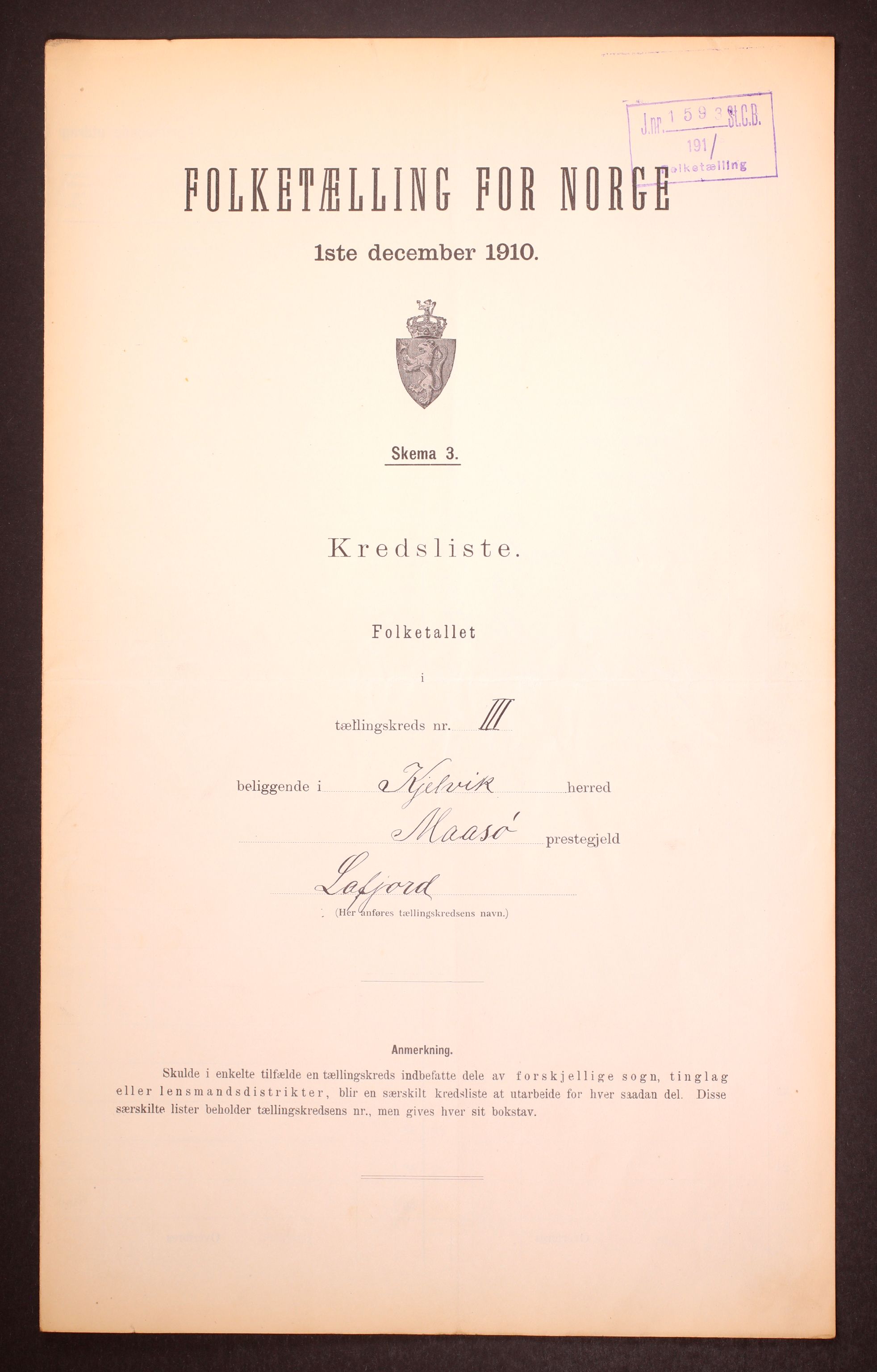RA, Folketelling 1910 for 2019 Kjelvik herred, 1910, s. 10