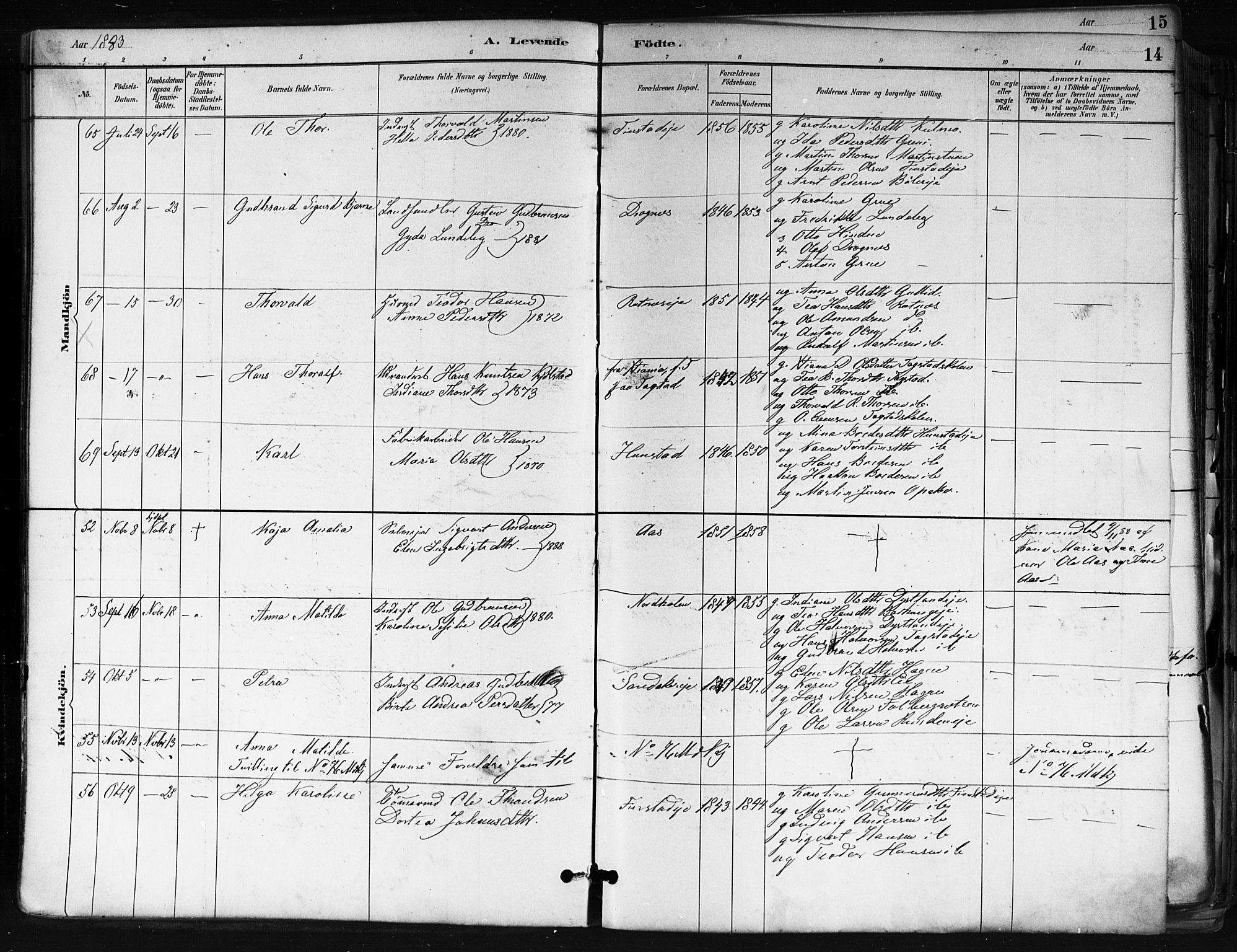 Nes prestekontor Kirkebøker, AV/SAO-A-10410/F/Fa/L0010: Ministerialbok nr. I 10, 1883-1898, s. 14