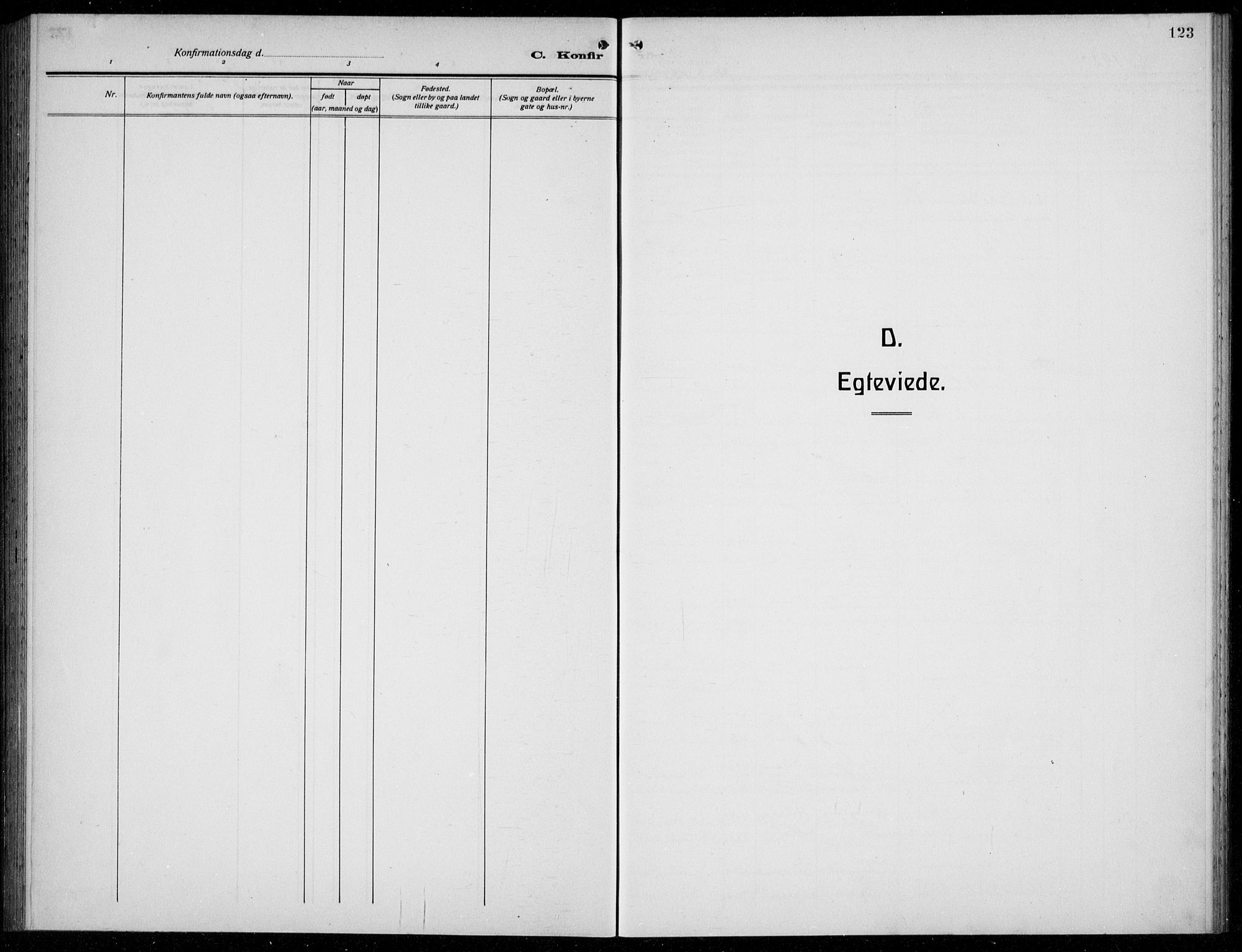 Mariakirken Sokneprestembete, SAB/A-76901/H/Hab/L0010: Klokkerbok nr. A 10, 1920-1937, s. 123