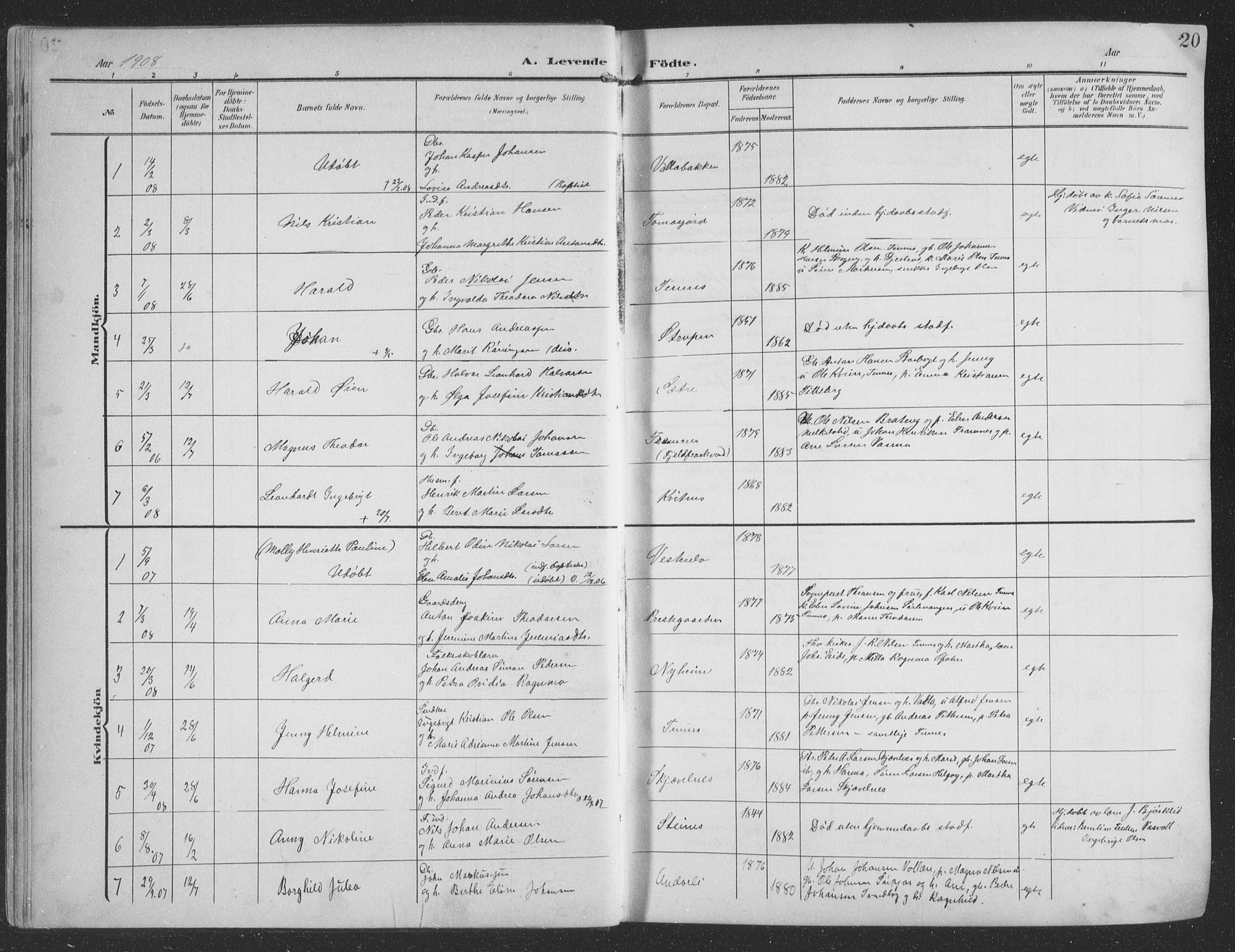 Balsfjord sokneprestembete, AV/SATØ-S-1303/G/Gab/L0009klokker: Klokkerbok nr. 9, 1906-1920, s. 20