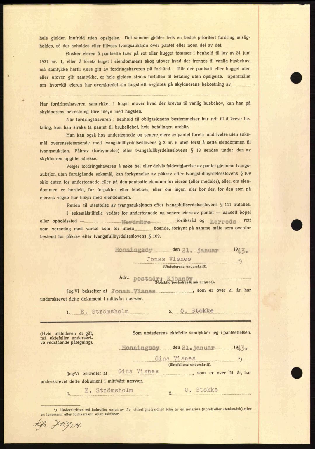 Nordmøre sorenskriveri, AV/SAT-A-4132/1/2/2Ca: Pantebok nr. B90, 1942-1943, Dagboknr: 274/1943