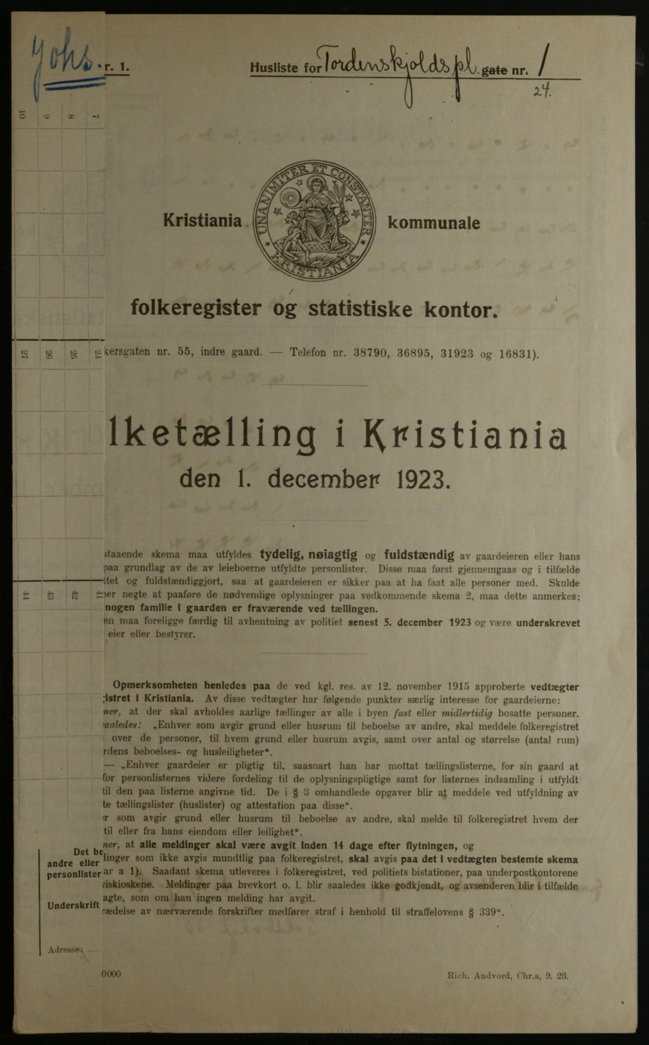 OBA, Kommunal folketelling 1.12.1923 for Kristiania, 1923, s. 125591