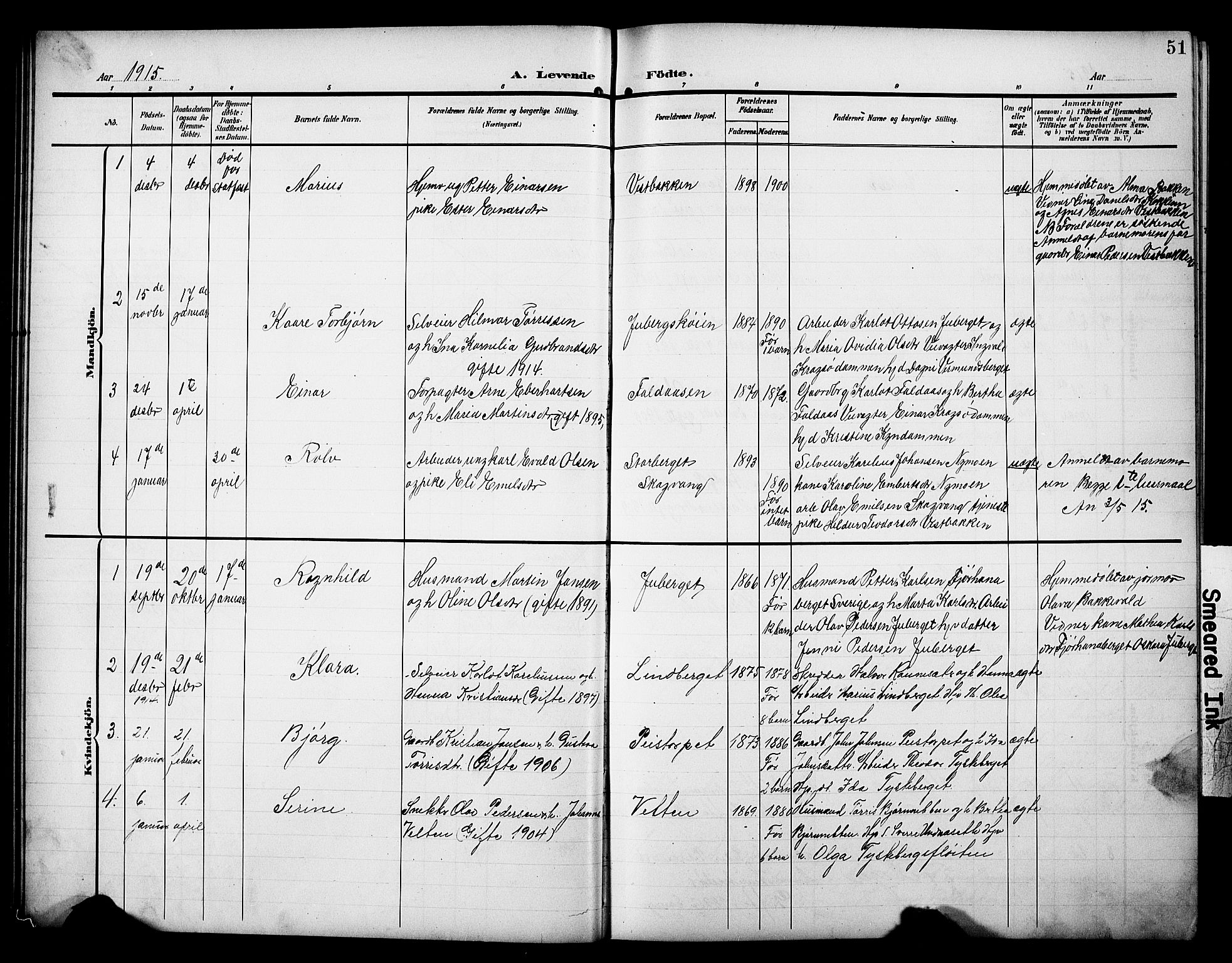 Åsnes prestekontor, AV/SAH-PREST-042/H/Ha/Hab/L0006: Klokkerbok nr. 6, 1903-1929, s. 51