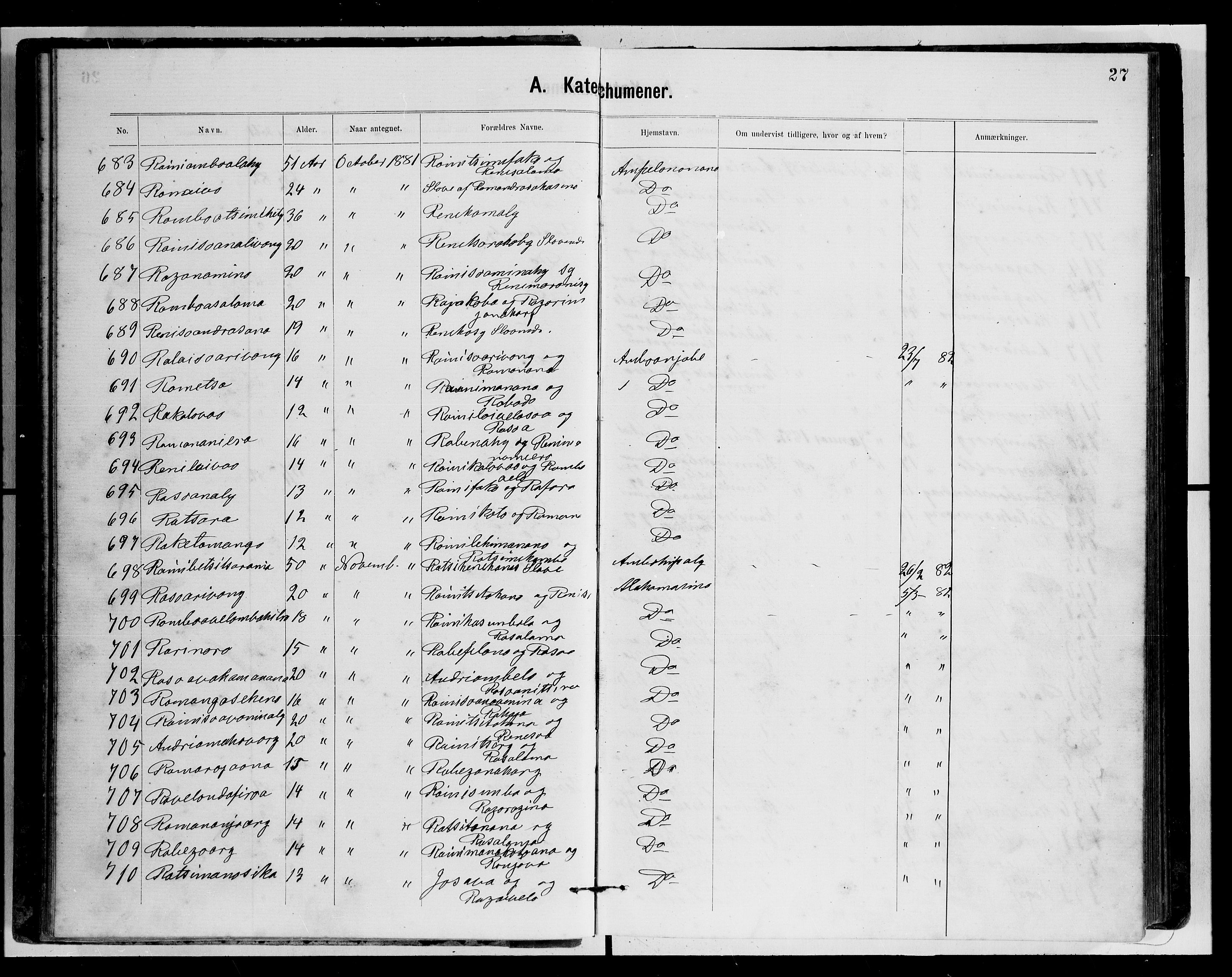 Archives FLM/NMS, Madagaskar, VID/MA-A-1163/D/Db/L0269: Ministerialbok nr. 1, 1867-1884, s. 27