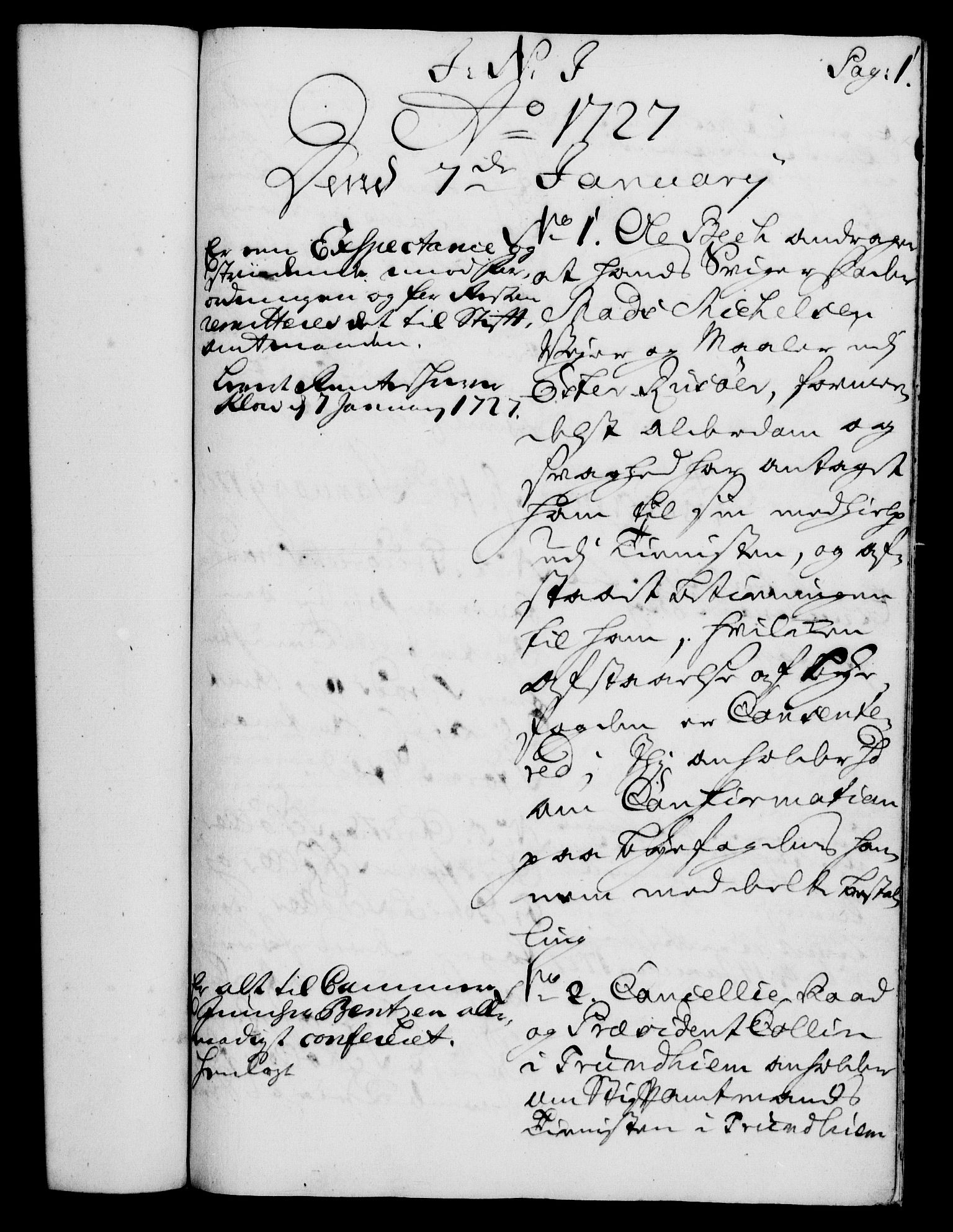 Rentekammeret, Kammerkanselliet, RA/EA-3111/G/Gh/Gha/L0009: Norsk ekstraktmemorialprotokoll (merket RK 53.54), 1726-1728, s. 1